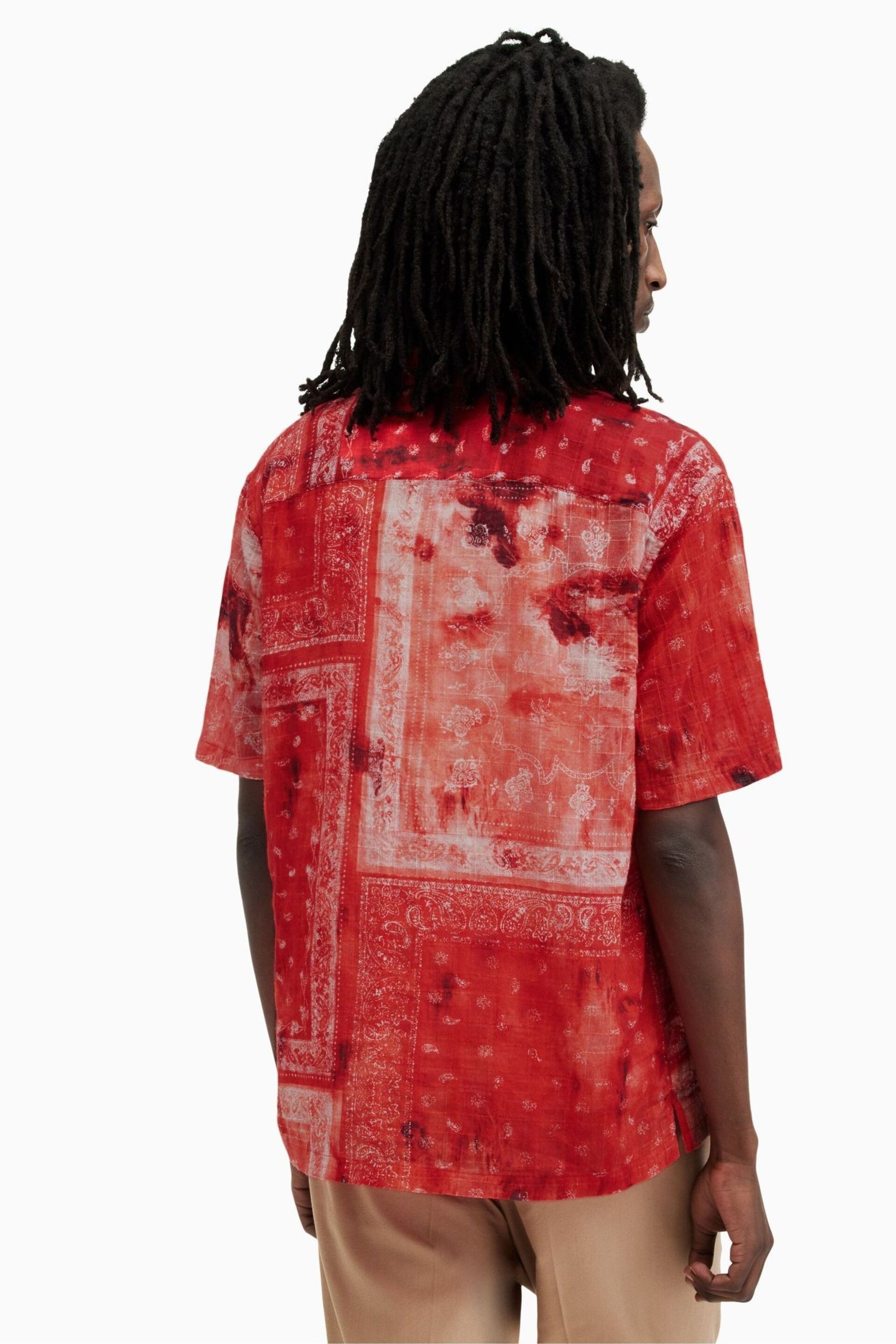 AllSaints Red Tijuana Short Sleeve Shirt - Image 2 of 7