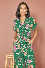 Yumi Green Crane Print Jumpsuit With Matching Belt - Image 3 of 5