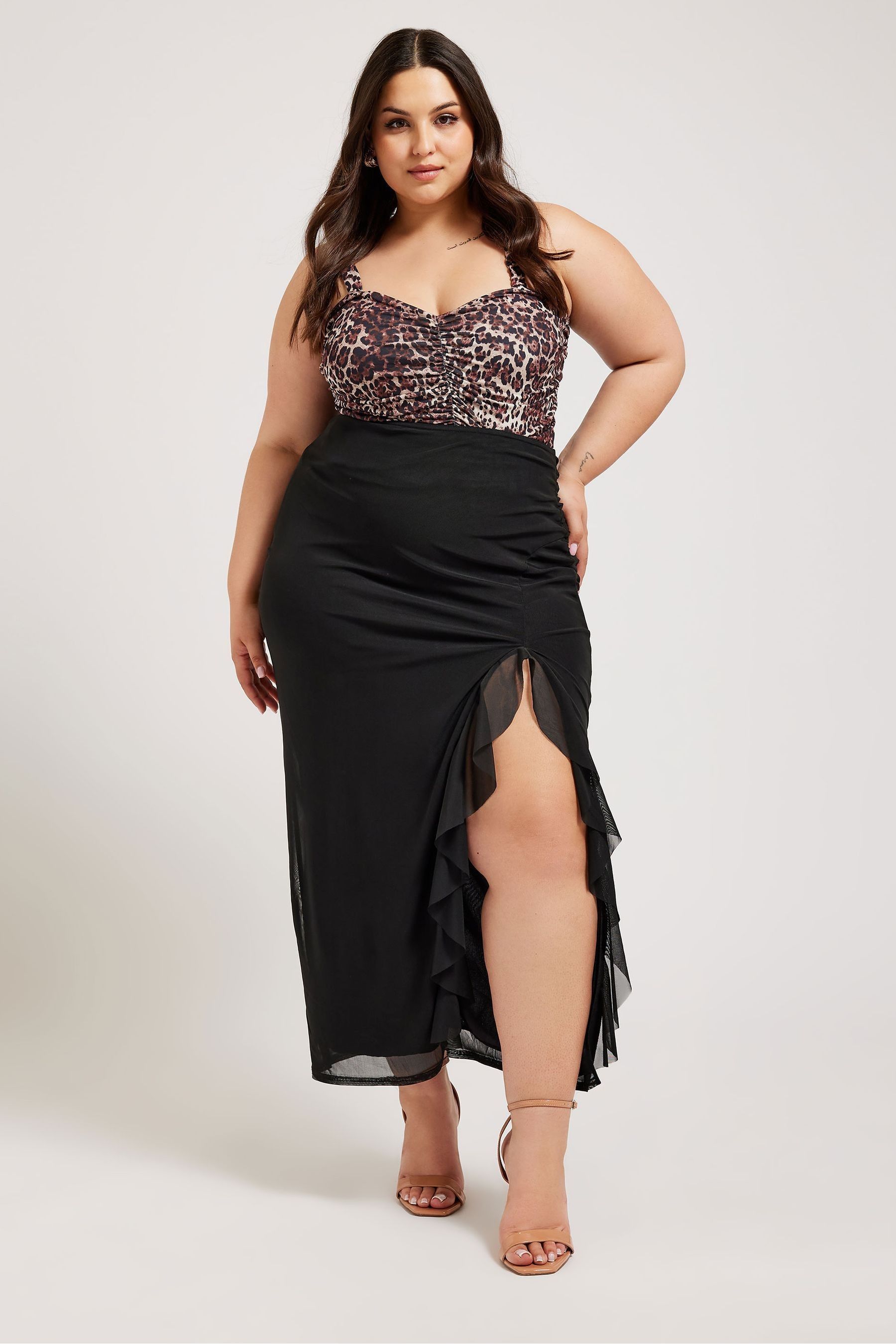 Plus size black high low maxi skirt on sale