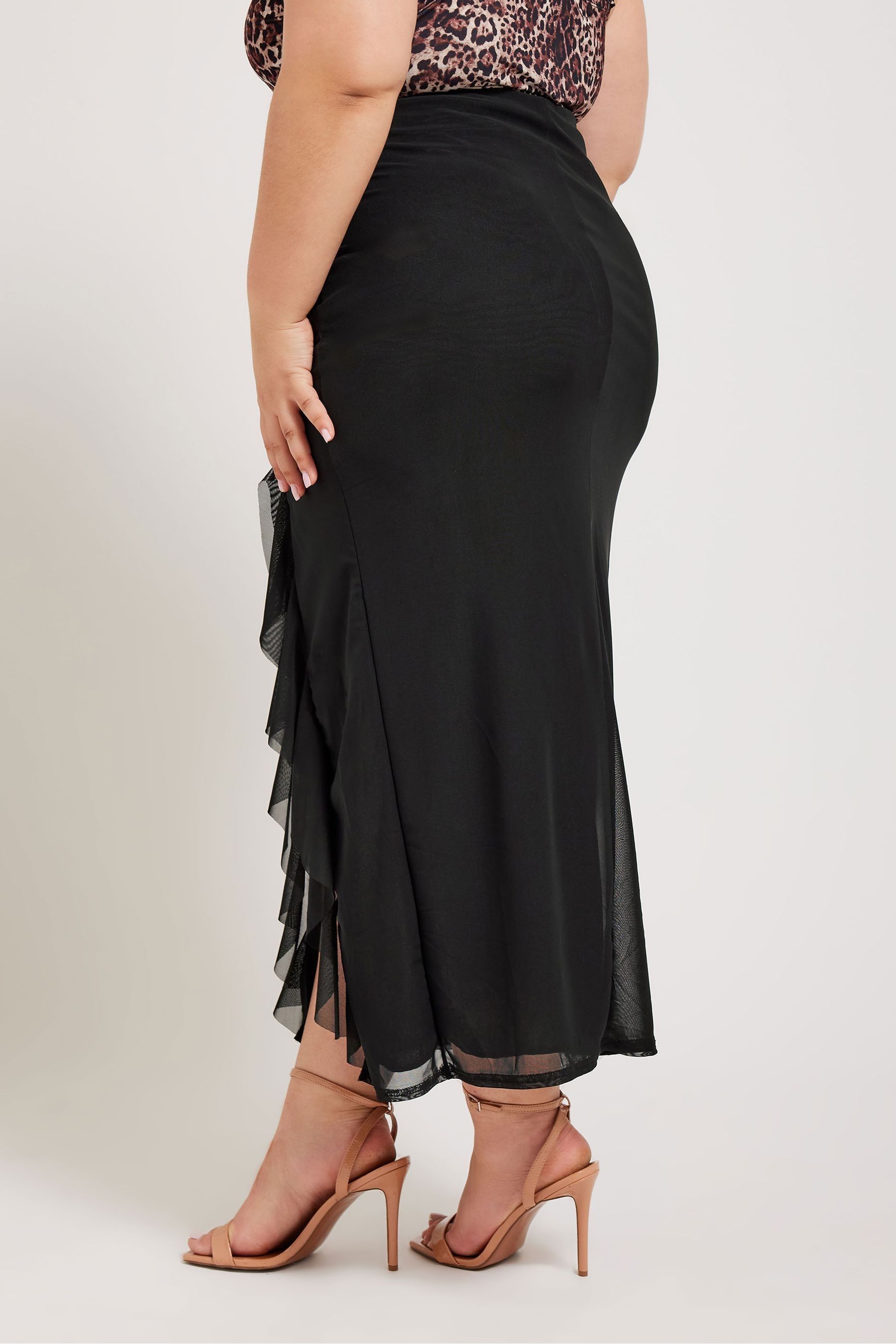 Plus size black high low maxi skirt online