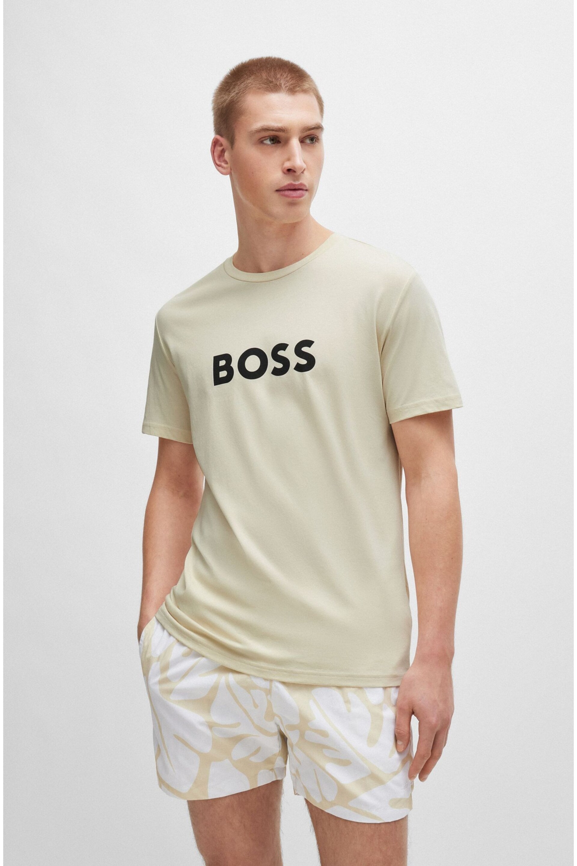 BOSS Beige Large Chest Logo T-Shirt - Image 1 of 3