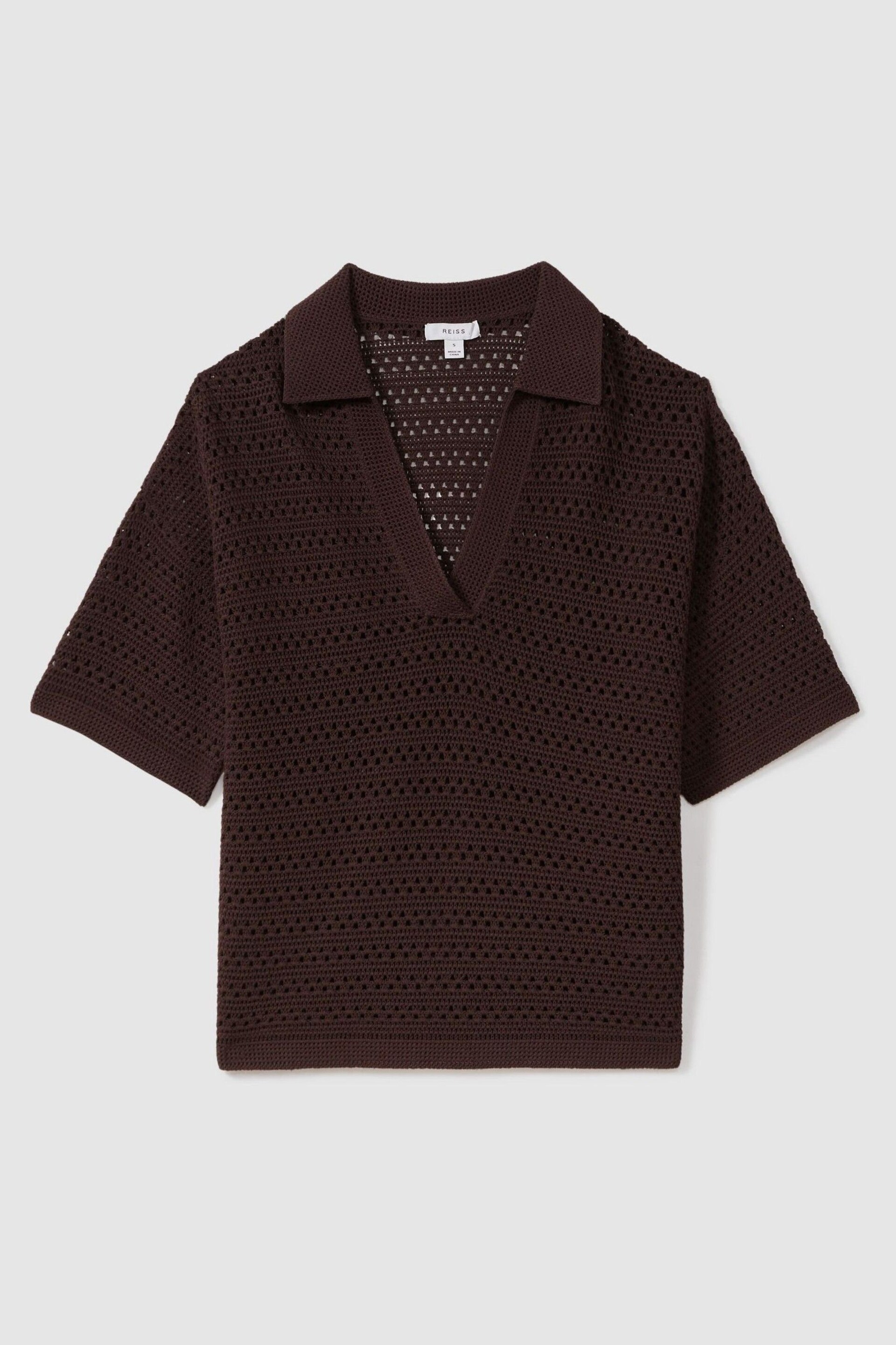 Reiss Chocolate Carla Knitted Open-Collar Polo Shirt - Image 2 of 5