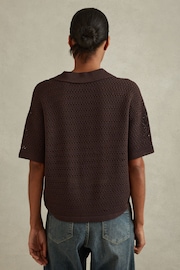 Reiss Chocolate Carla Knitted Open-Collar Polo Shirt - Image 4 of 5