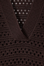 Reiss Chocolate Carla Knitted Open-Collar Polo Shirt - Image 5 of 5