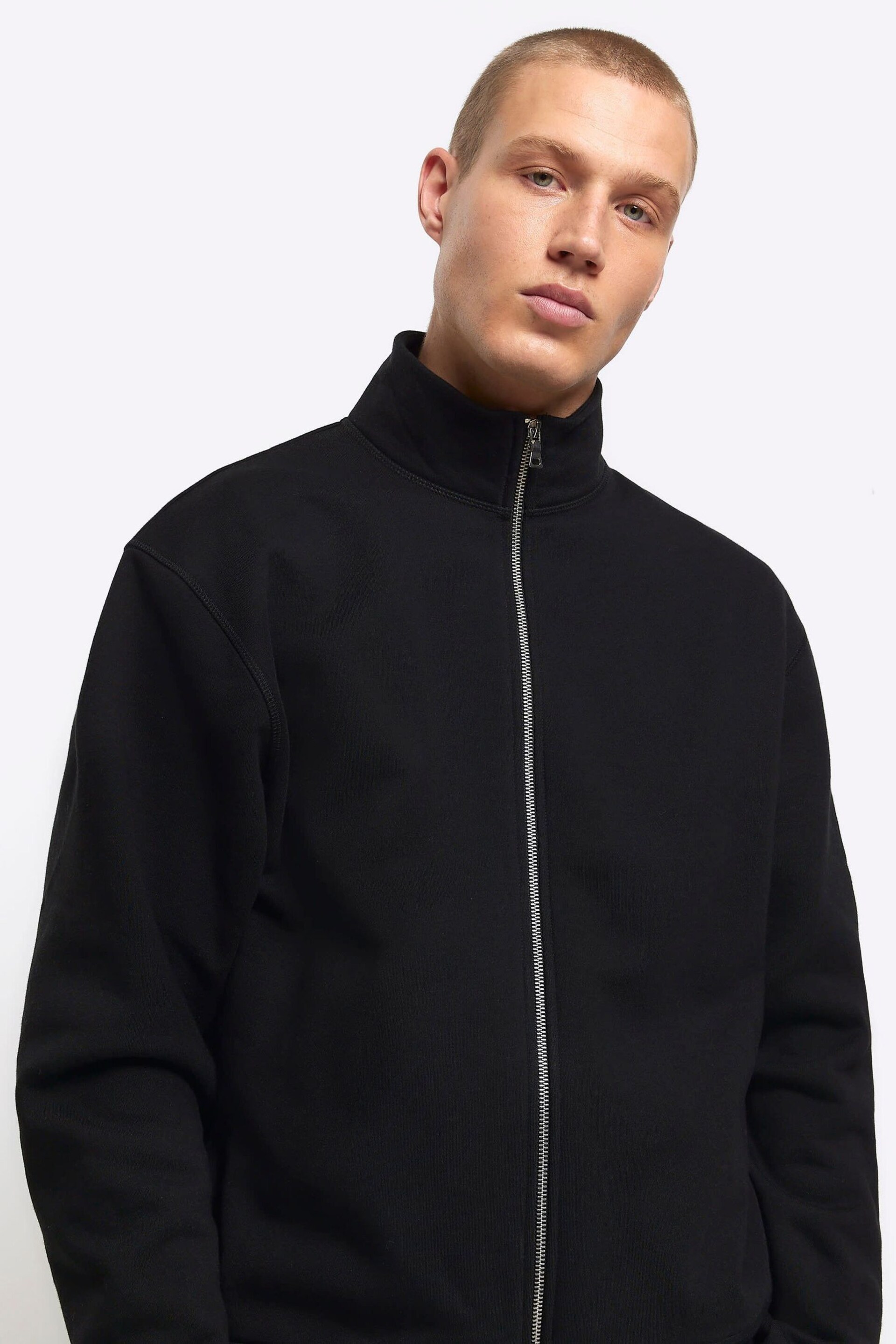 River Island Black Long Sleeve Regular Fit Zip Thru Sweatshirt - Image 3 of 4