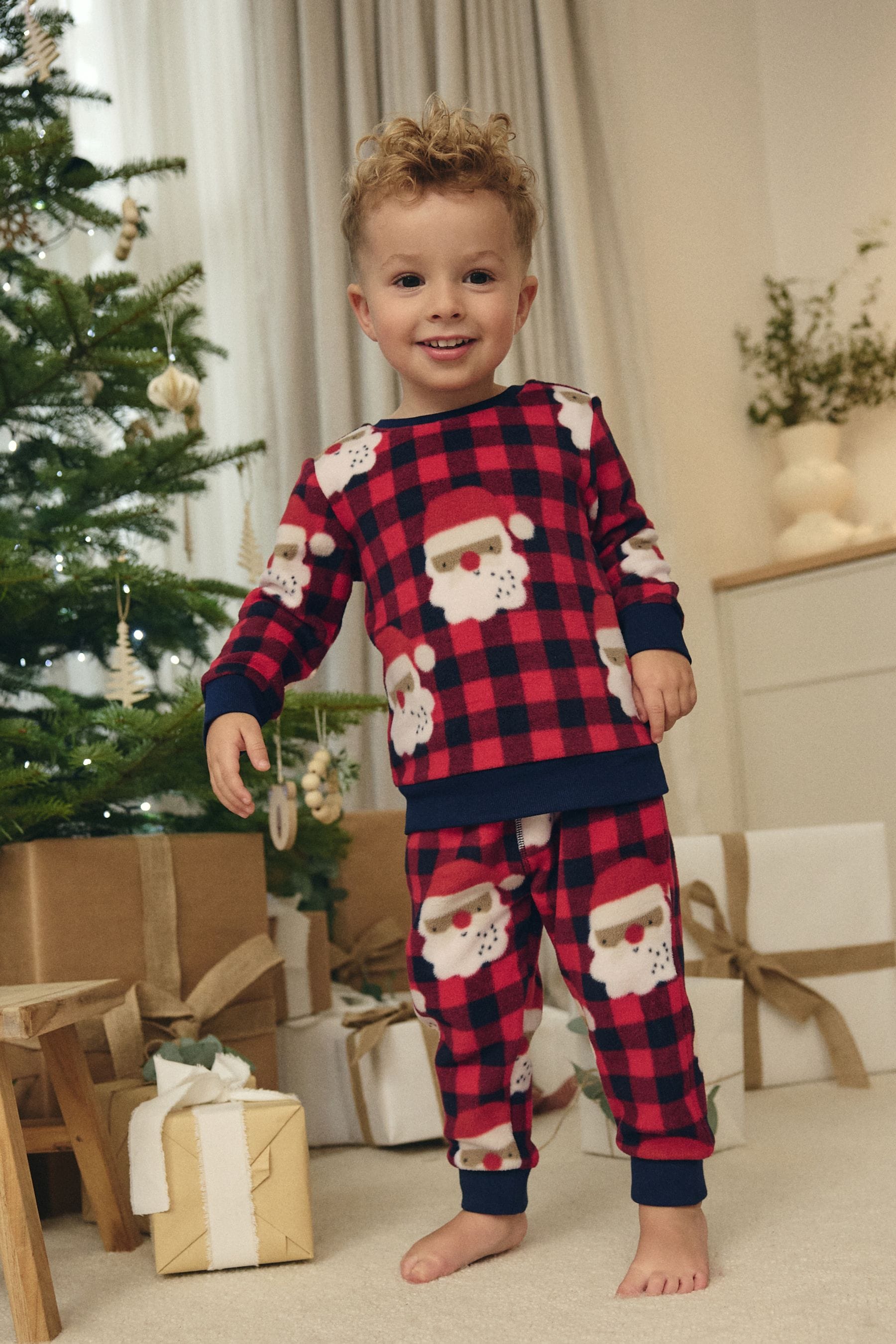 Buy Red Check Santa Single Soft Touch Christmas Fleece Pyjamas with Elastane 9mths 16yrs from the Next UK online shop