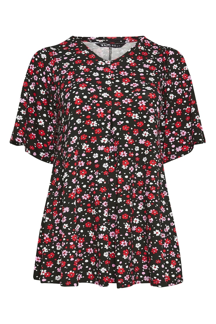 Yours Curve Black Floral Pleated Swing Top - Image 5 of 5