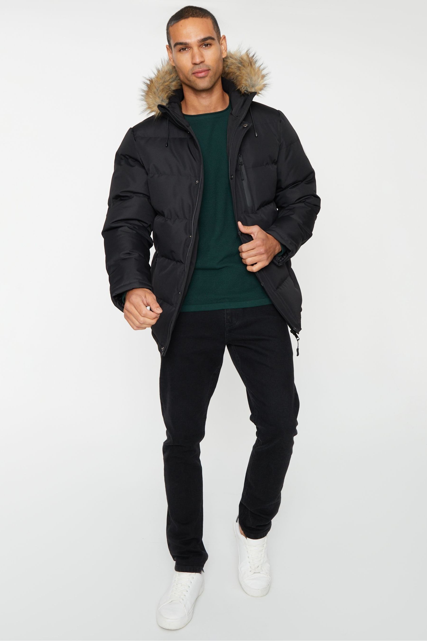 Buy Threadbare Black Showerproof Hooded Padded Parka Jacket from Next Canada