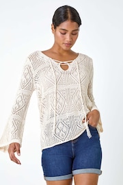 Roman White Crochet Tie Front Tunic Top - Image 1 of 5