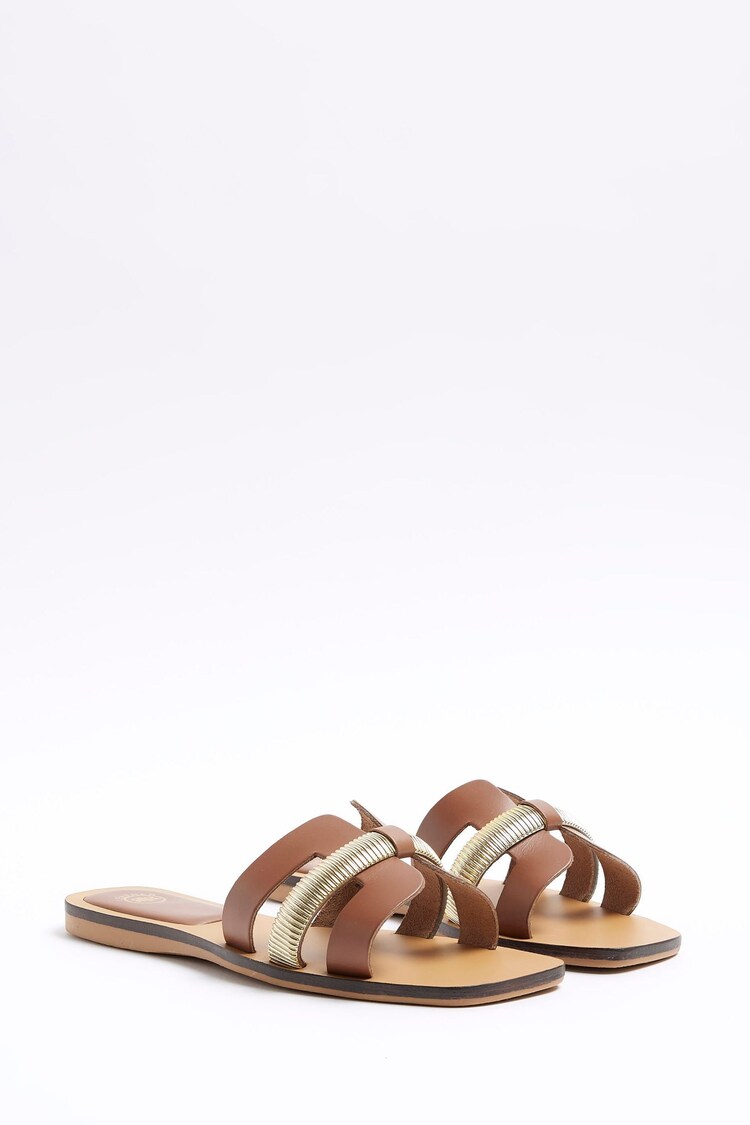 River Island Brown Wide Fit Cut Out Leather Sandals - Image 2 of 4