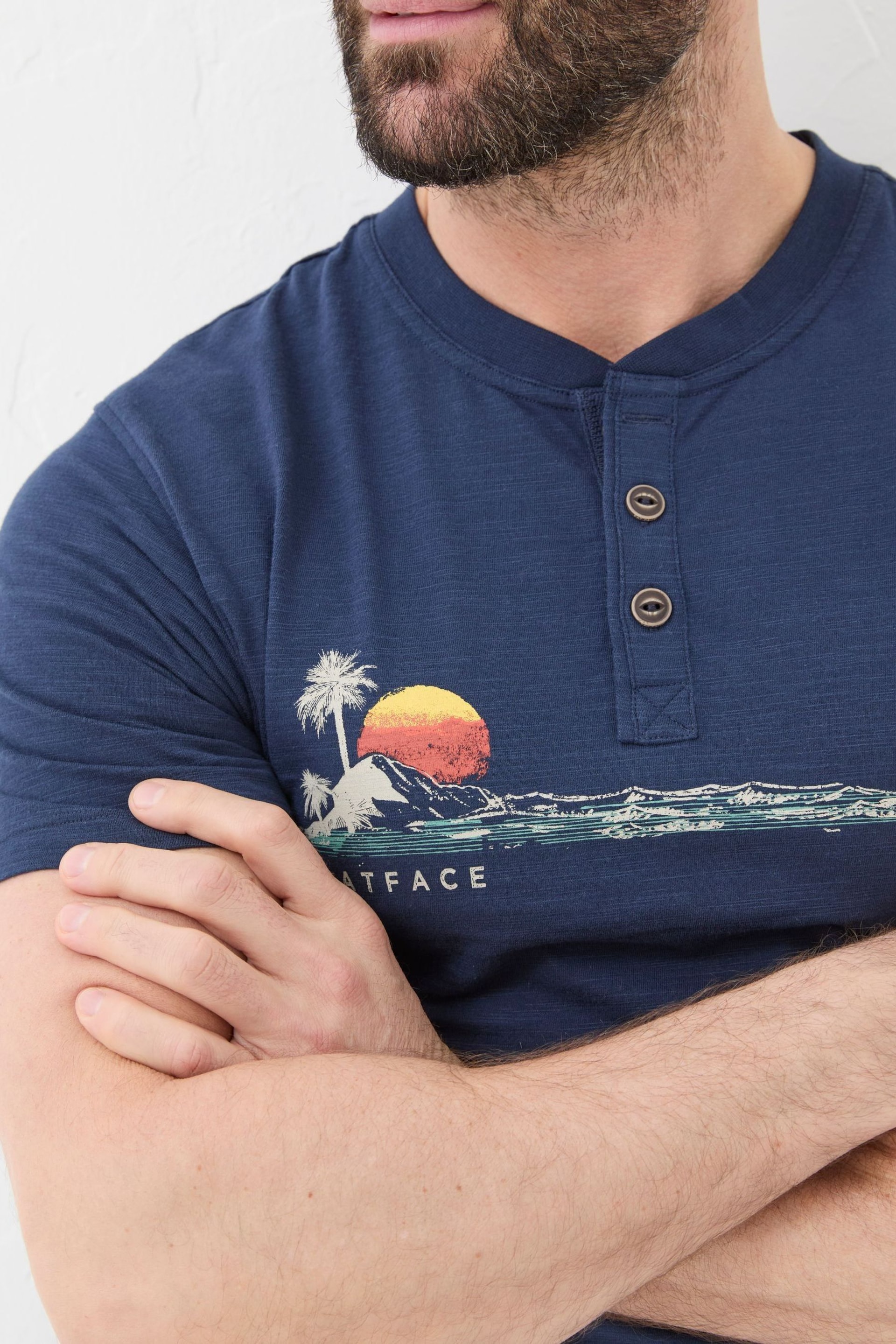 FatFace Blue Chest Stripe Oasis Henley T-Shirt - Image 2 of 4