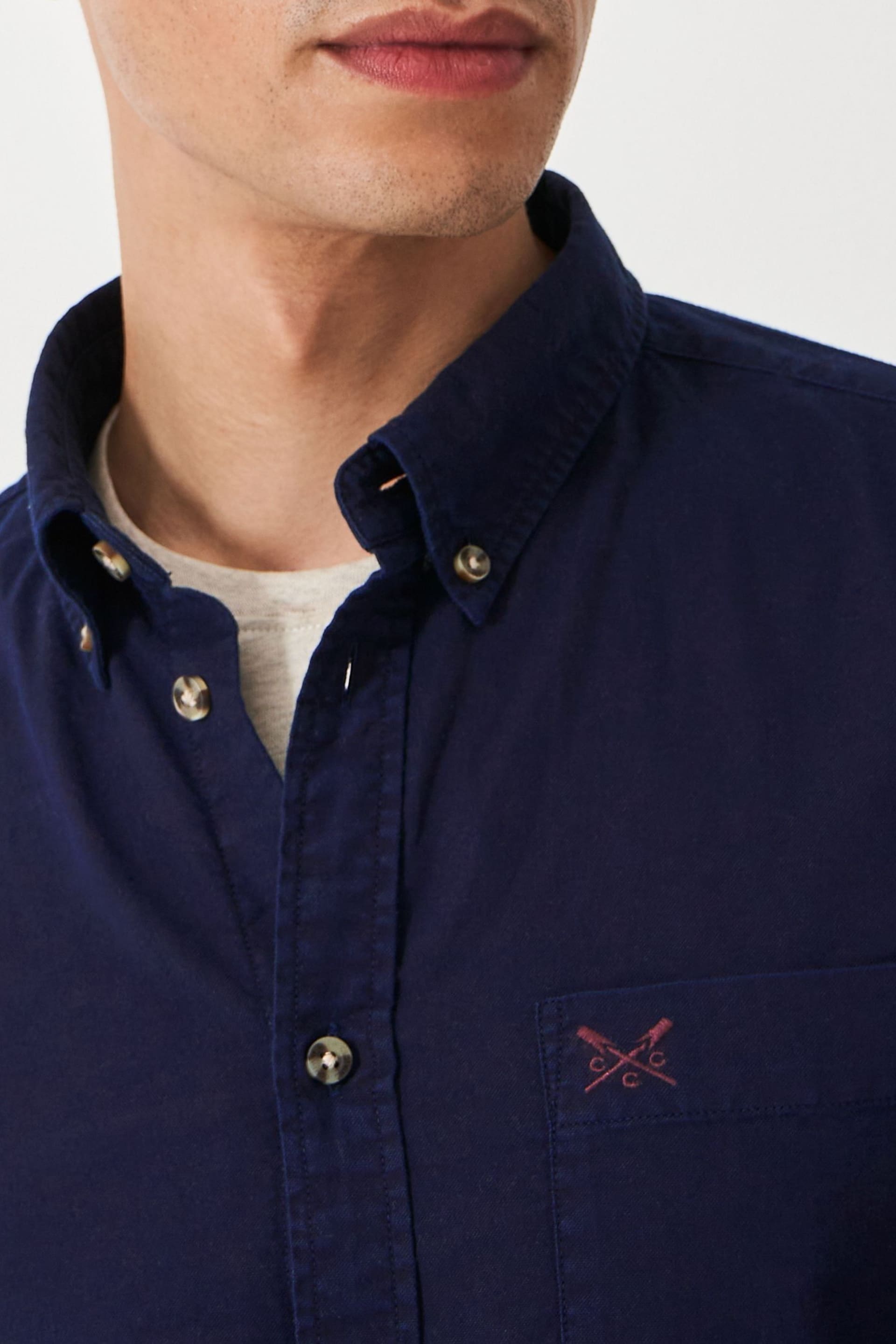 Crew Clothing Company Navy Blue Plain Cotton Classic Shirt - Image 4 of 5