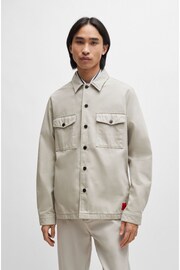 HUGO Grey Oversized-Fit Overshirt in Cotton Twill With Camp Collar - Image 1 of 5