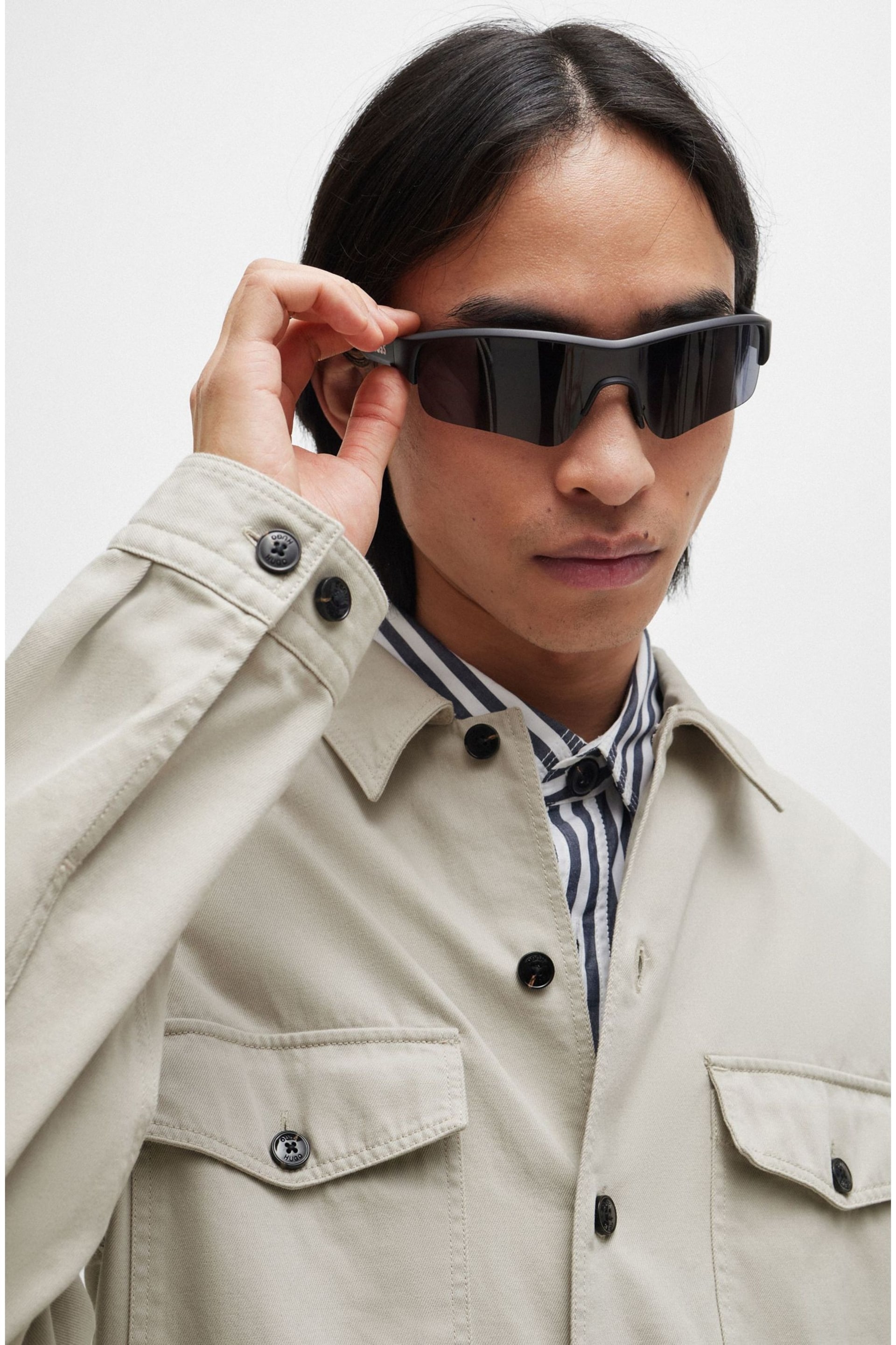HUGO Grey Oversized-Fit Overshirt in Cotton Twill With Camp Collar - Image 3 of 5