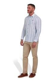 Raging Bull Blue Long Sleeve Wide Stripe Linen Look Shirt - Image 3 of 7