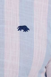 Raging Bull Blue Long Sleeve Wide Stripe Linen Look Shirt - Image 5 of 7