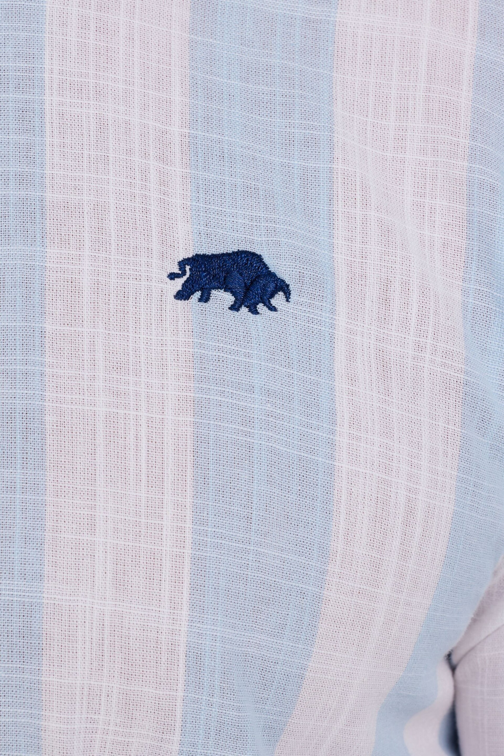 Raging Bull Blue Long Sleeve Wide Stripe Linen Look Shirt - Image 5 of 7