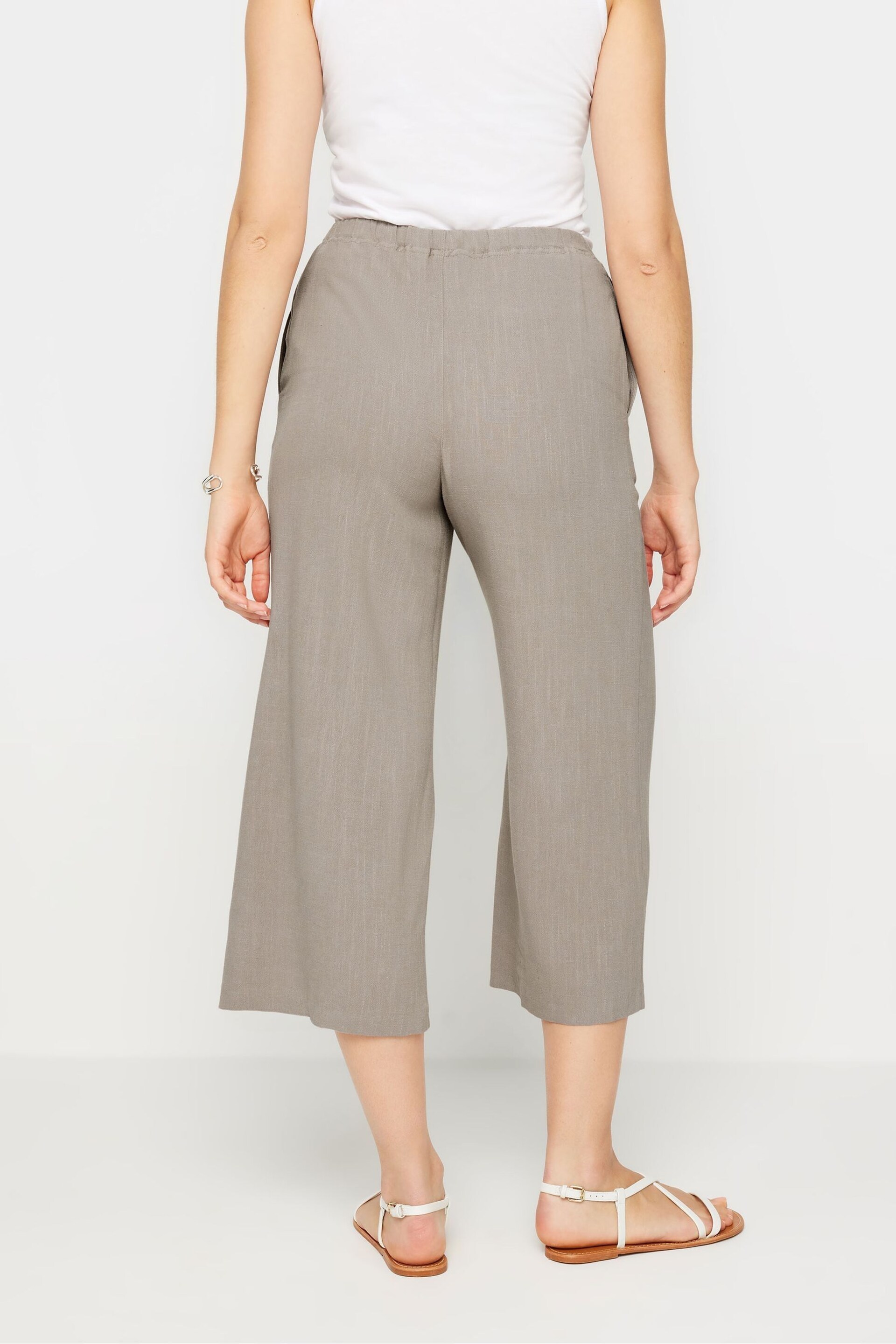Long Tall Sally Natural Cropped Sand Linen Blend Trousers - Image 3 of 5