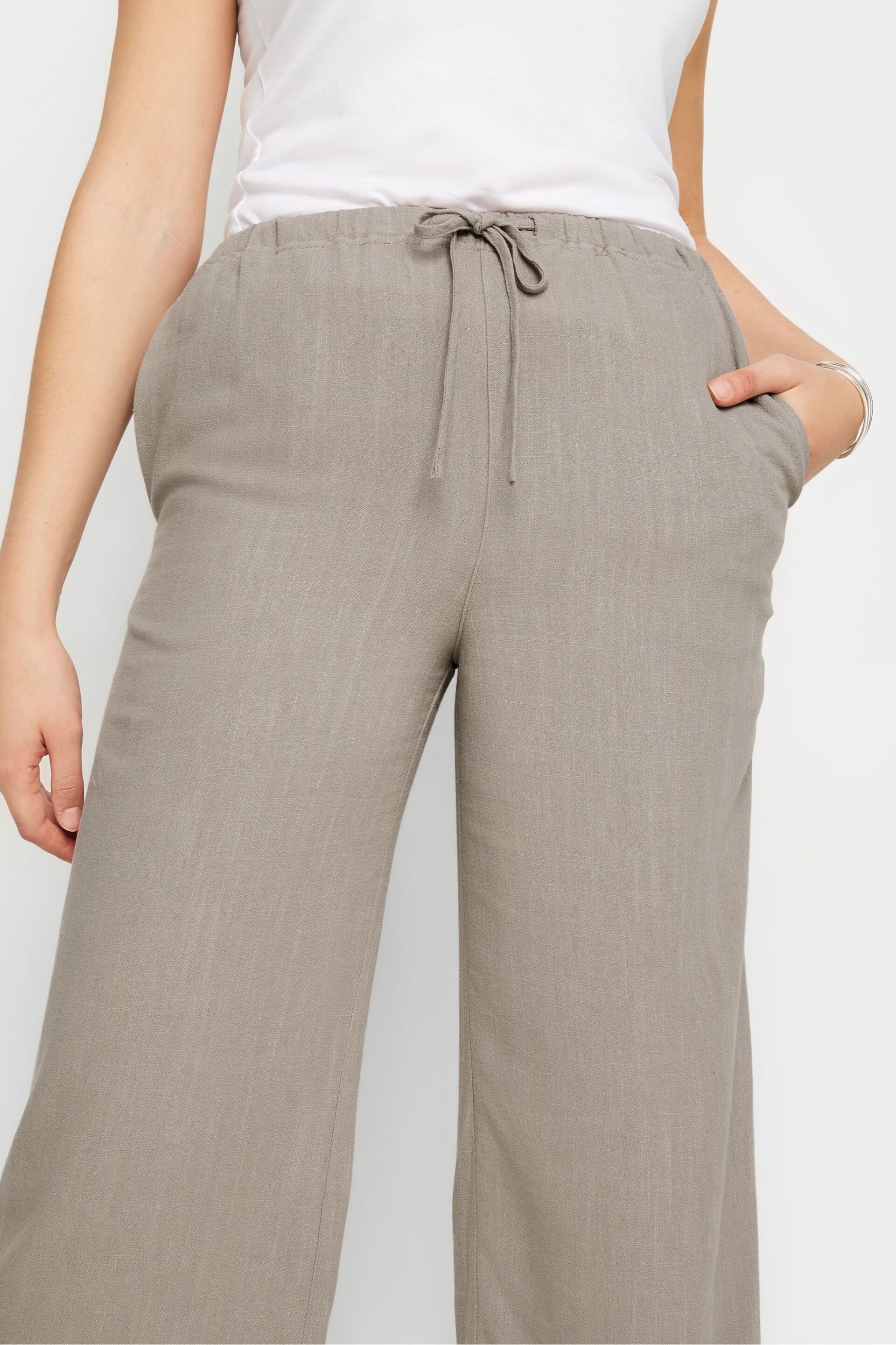 Long Tall Sally Natural Cropped Sand Linen Blend Trousers - Image 4 of 5
