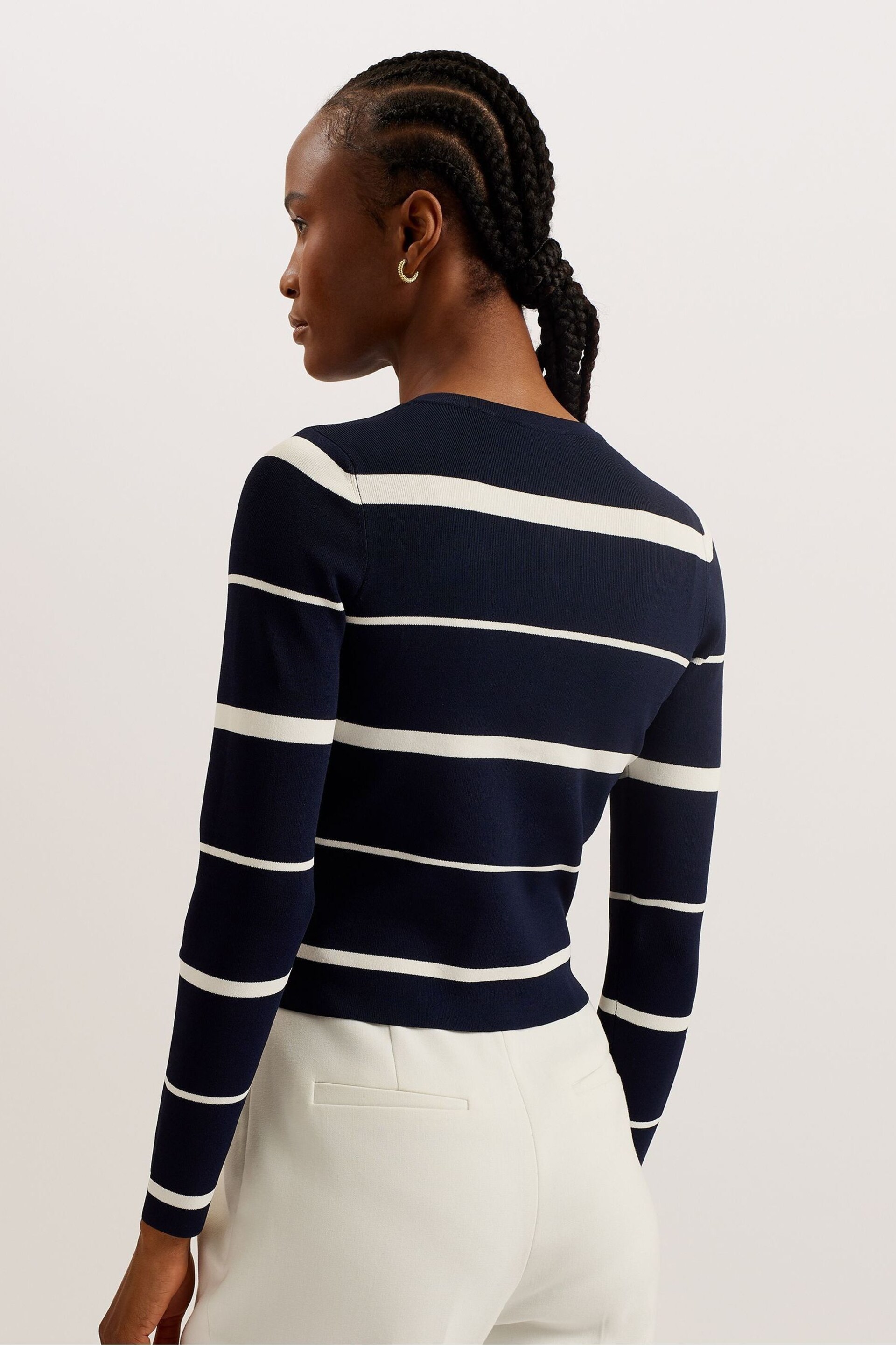 Ted Baker Blue Eloriaa Crew Neck Fitted Cardigan - Image 3 of 4