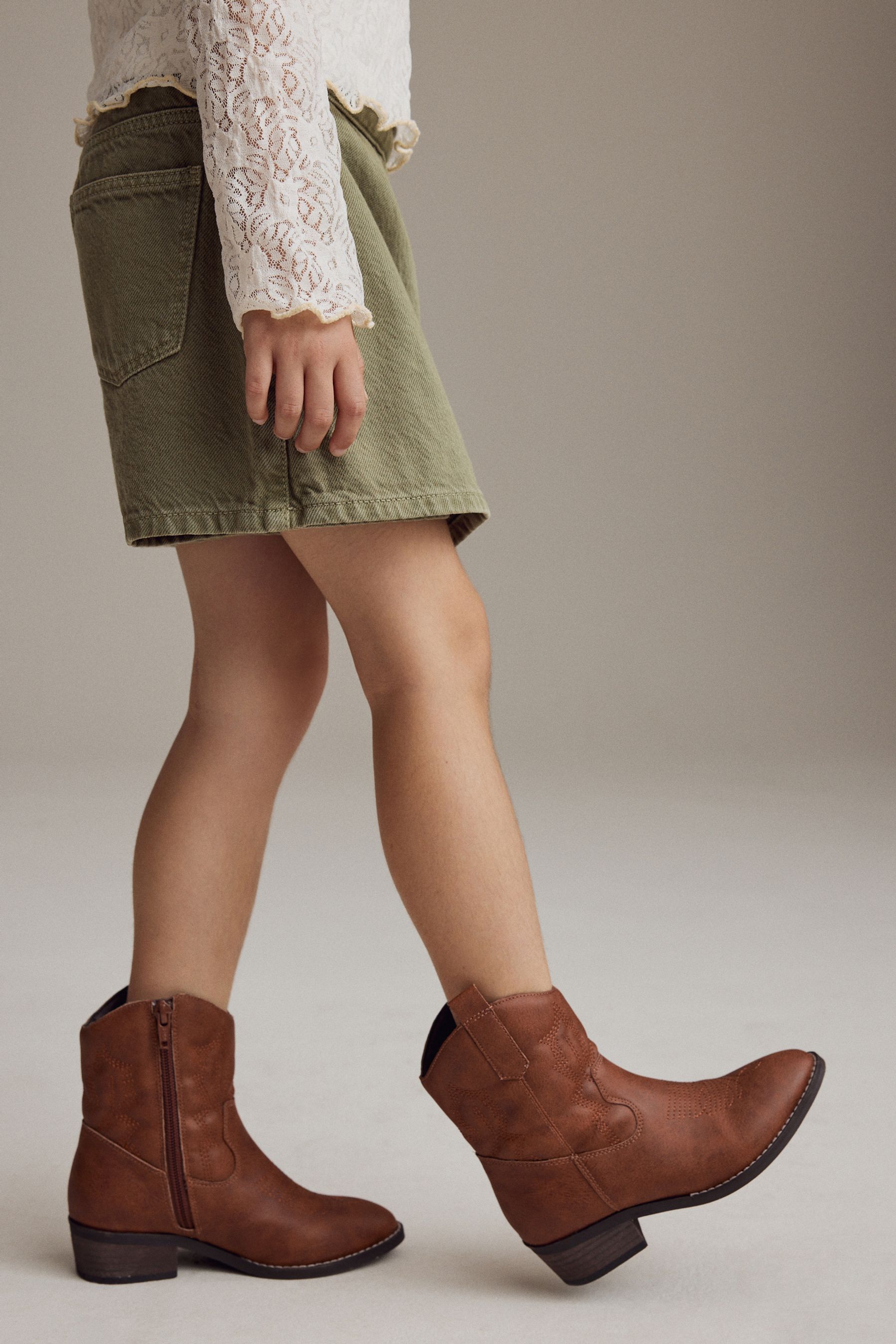 Buy Tan Brown Western Cowboy Ankle Boots from Next Luxembourg