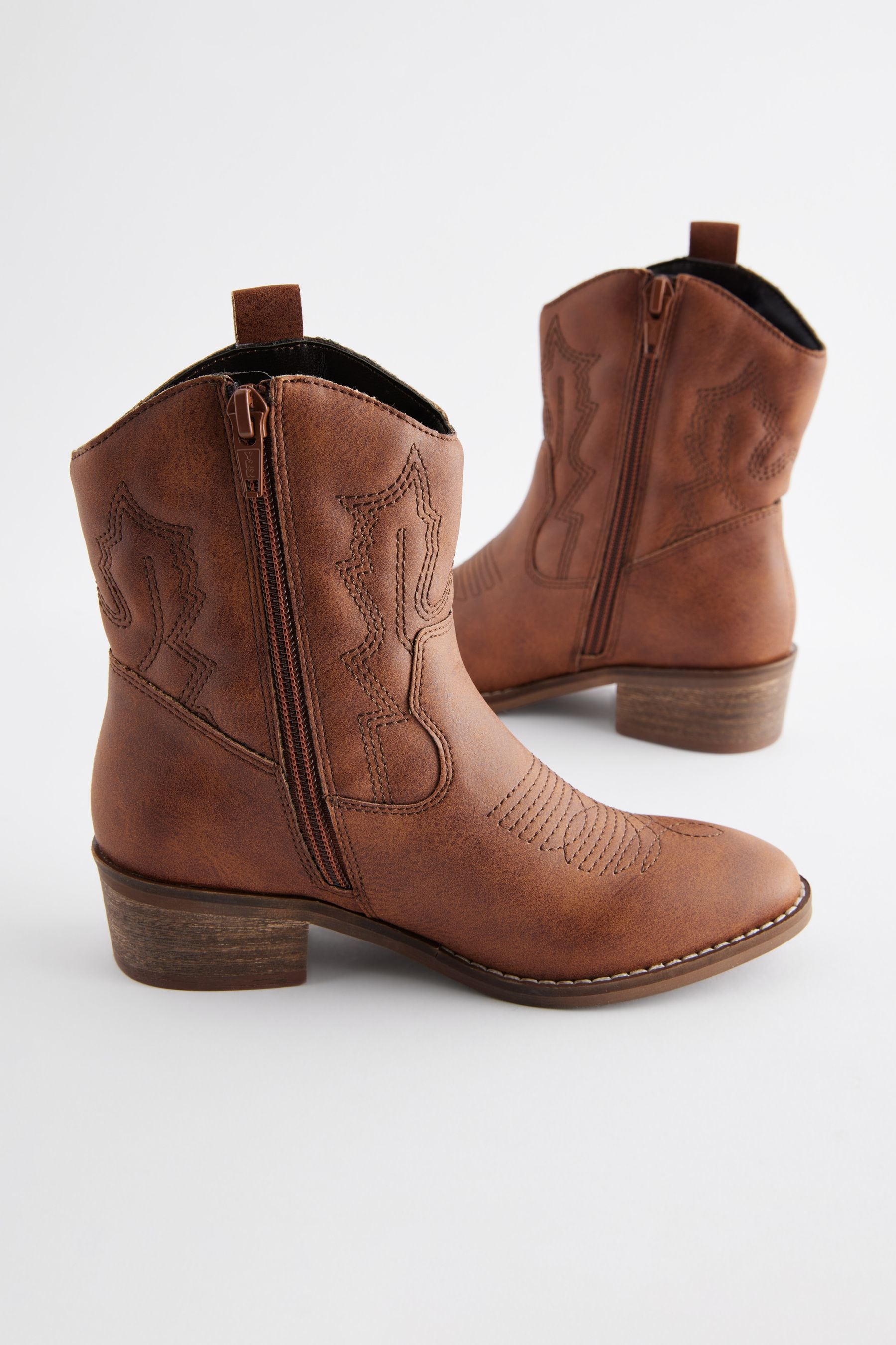 Tan Brown Western Cowboy Ankle Boots