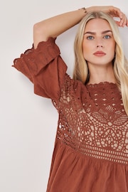 Apricot Red Crochet Lace Cotton 100% Cotton Top - Image 3 of 4