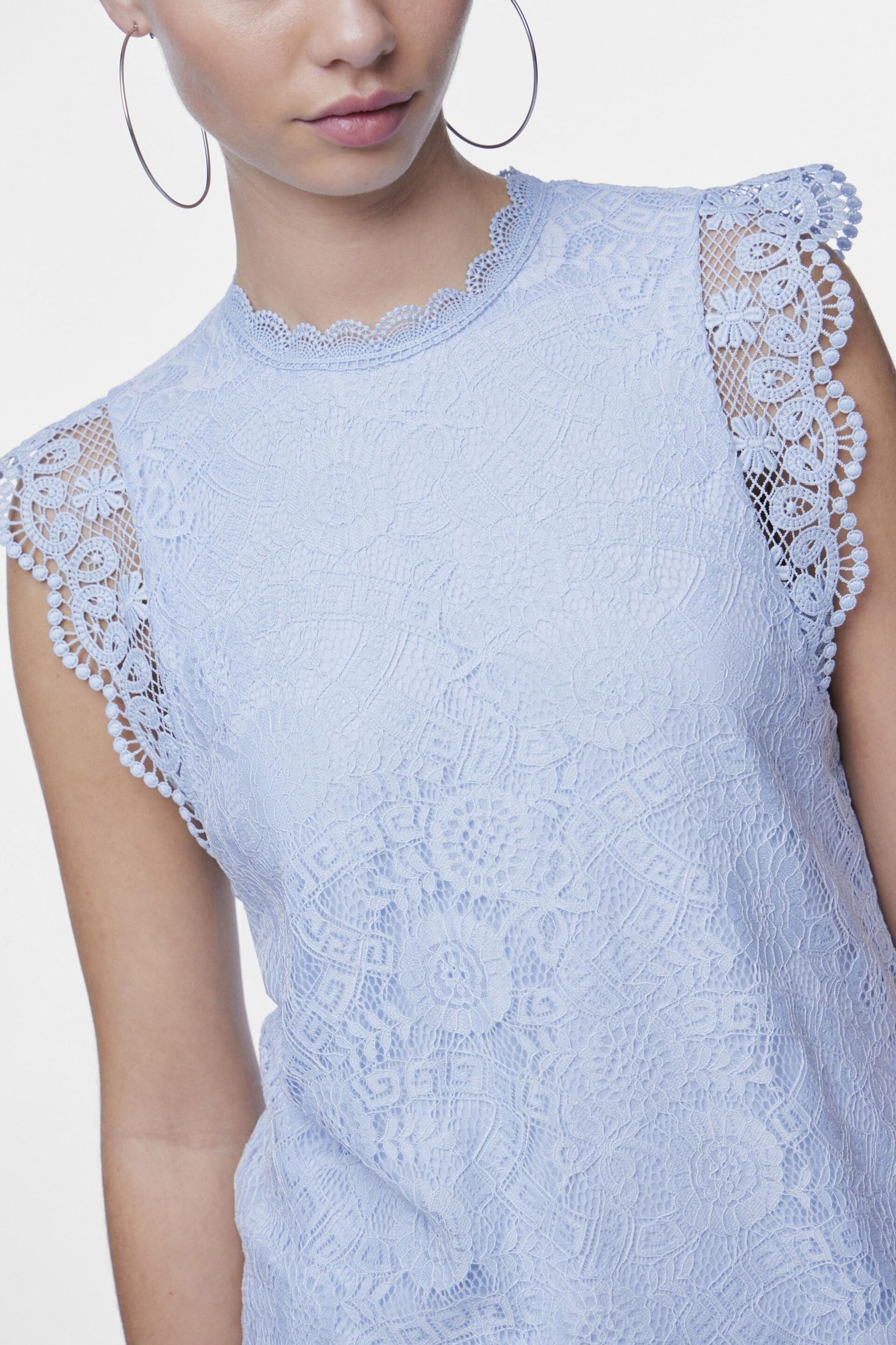 PIECES Blue Lace Detail Top - Image 4 of 5