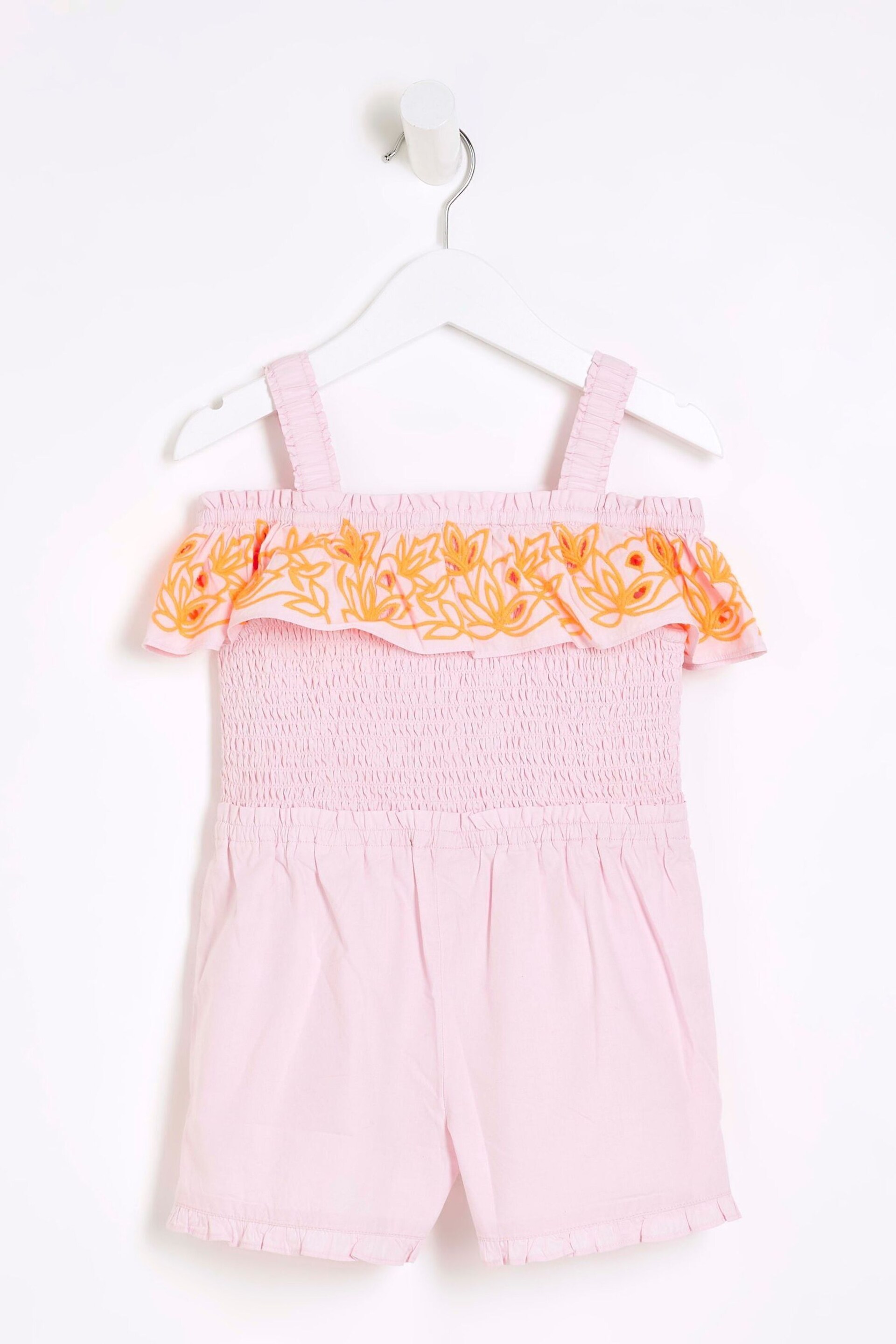 River Island Pink Mini Girls Cutwork Bardot Playsuit - Image 4 of 4