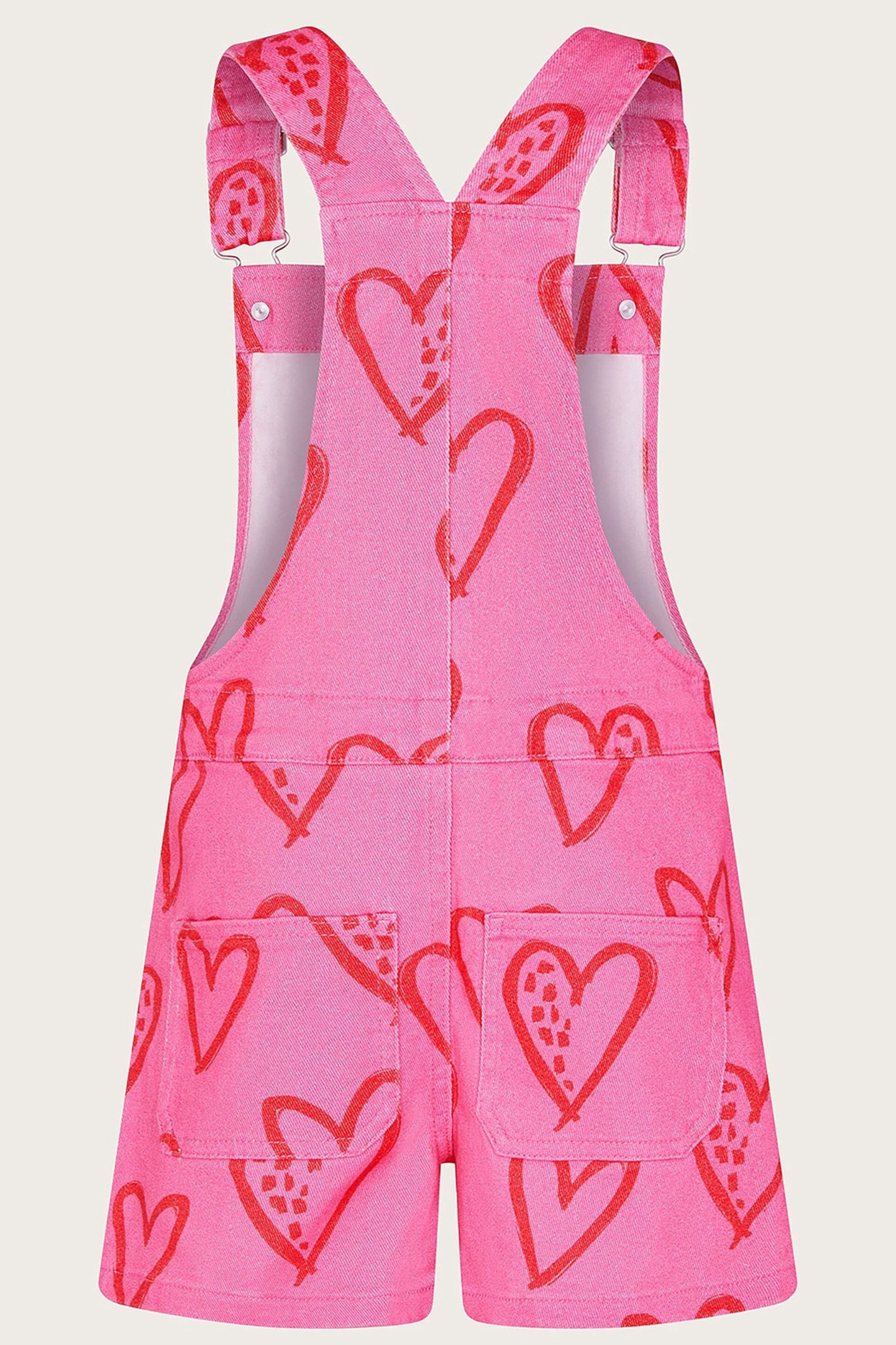 Monsoon Pink Heart Print Denim Dungarees - Image 2 of 3