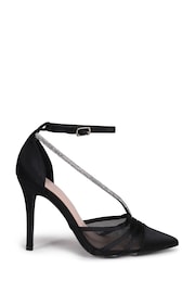 Linzi Black Gretchen Satin & Mesh Court Heels With Diamante Wrap Over Front Strap - Image 2 of 4
