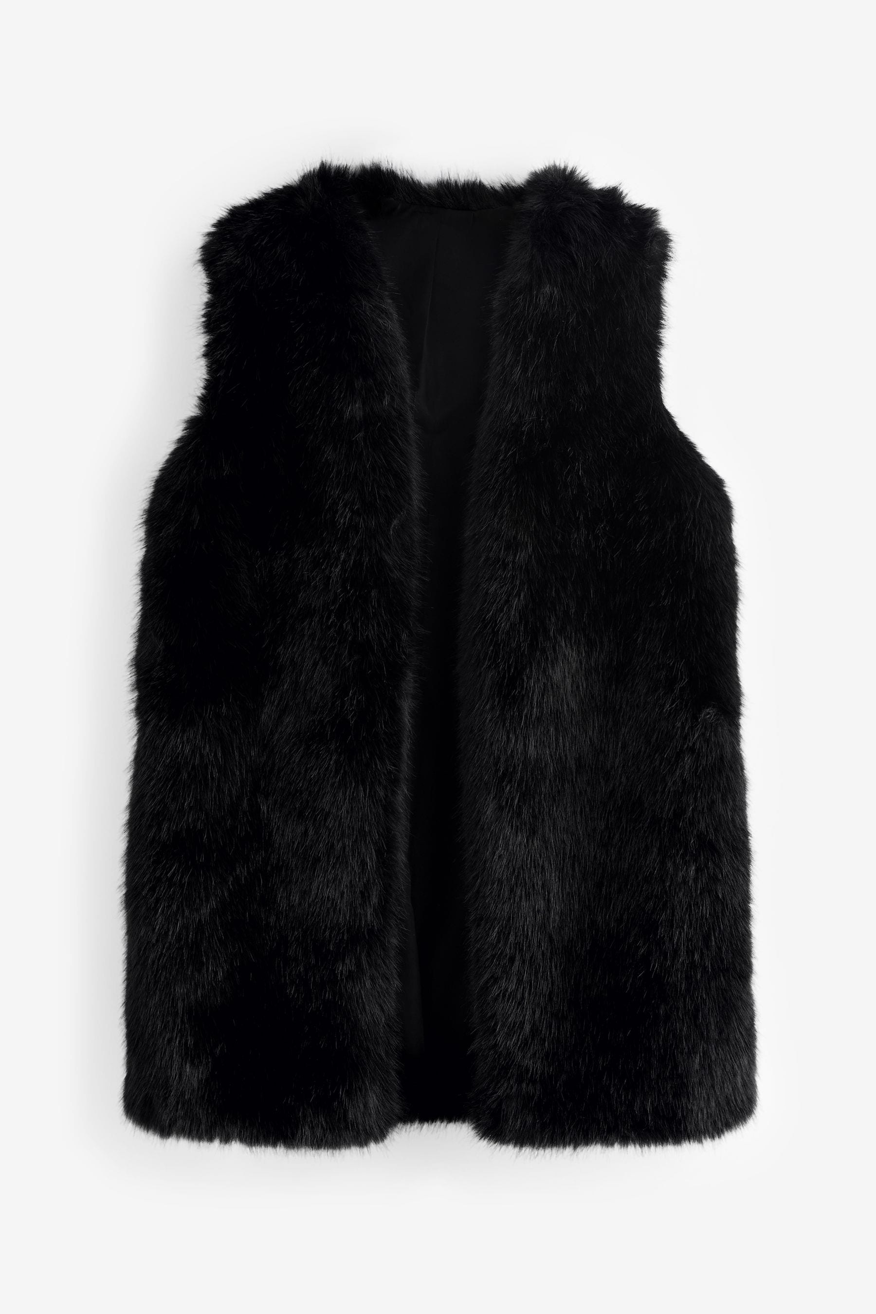 Buy Black Longline Faux Fur Gilet from Next Oman