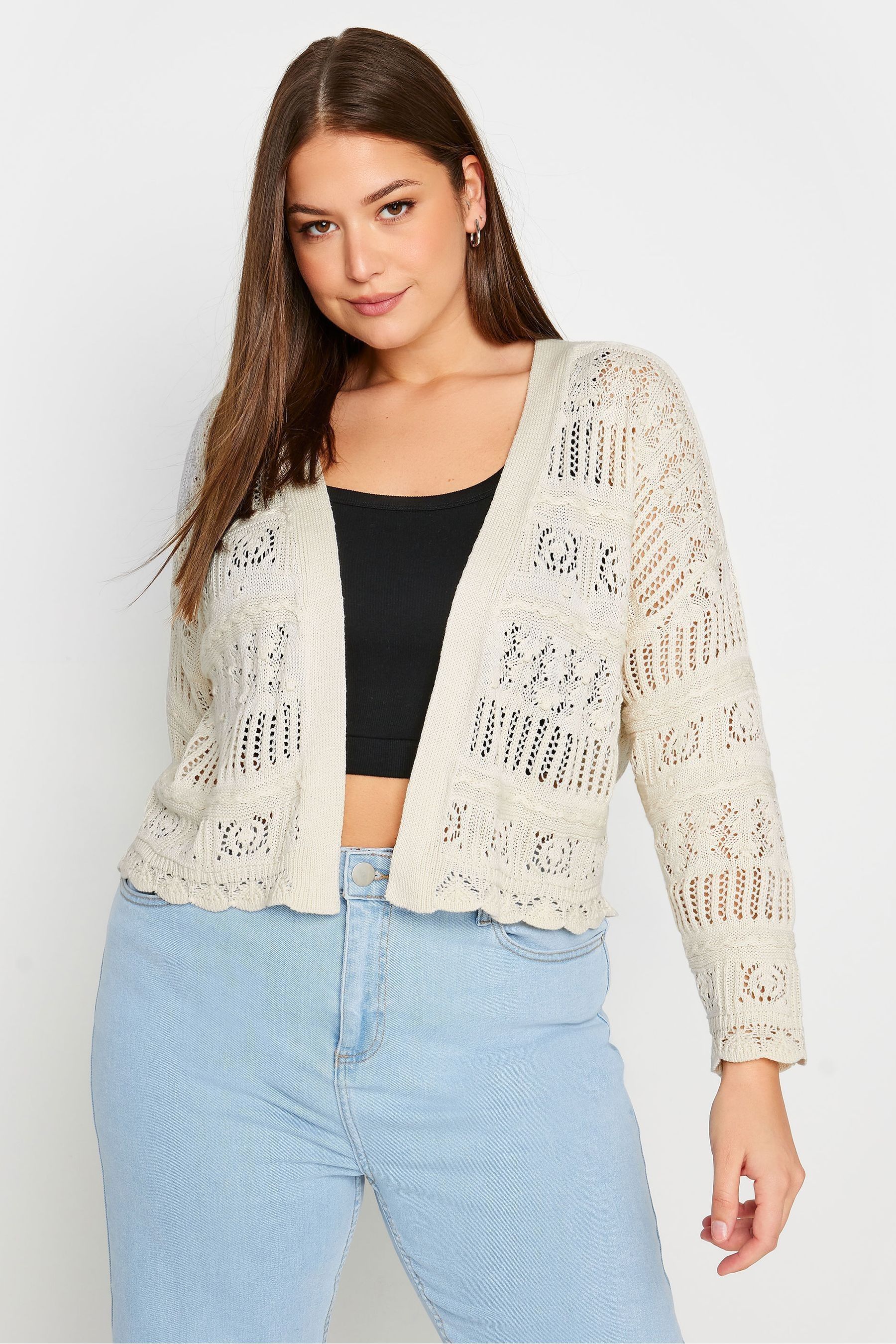 Buy Your Curve Ivory White Pure 100 Cotton Cropped Pointelle Cardigan from the Next UK online shop