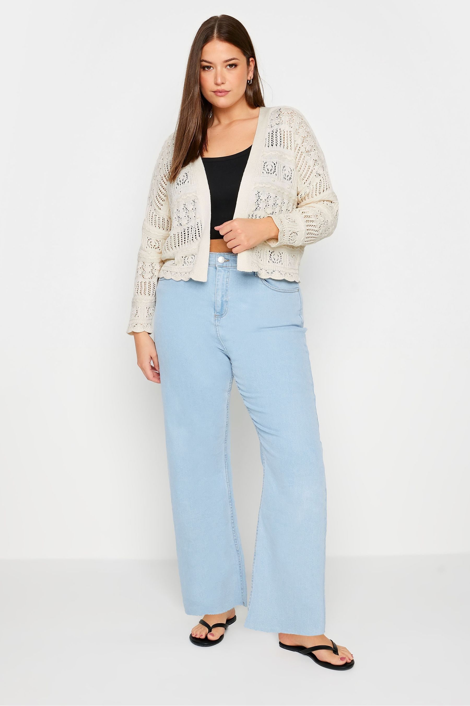 Buy Yours Curve Ivory White Pure 100 Cotton Cropped Pointelle Cardigan from Next Luxembourg