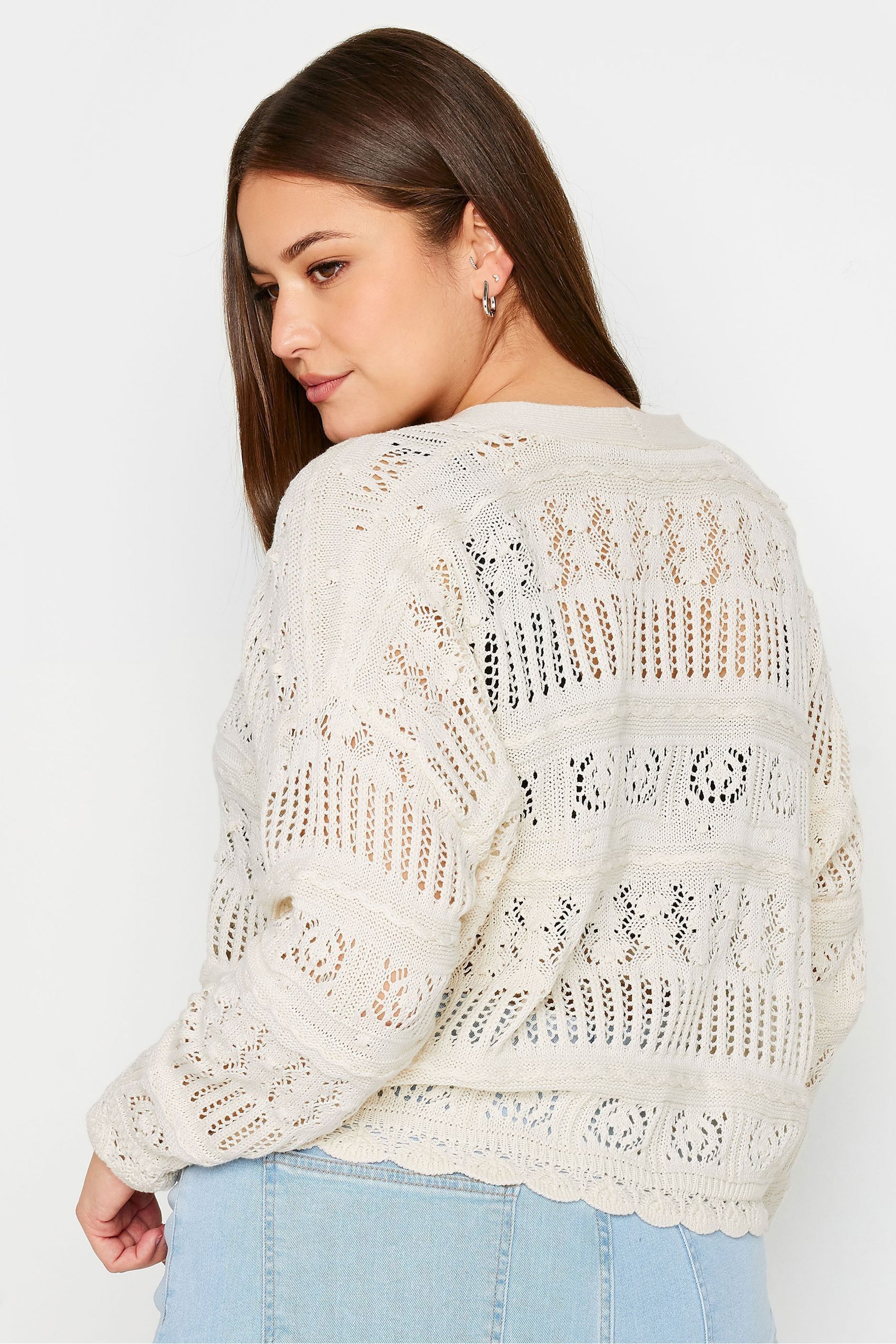 Buy Yours Curve Ivory White Pure 100 Cotton Cropped Pointelle Cardigan from the Next UK online shop
