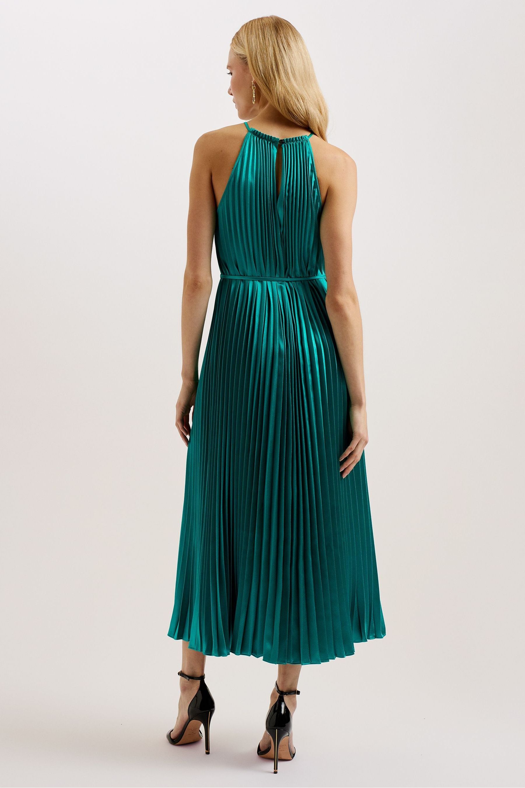 Buy Ted Baker Green Melike Pleated Halterneck Midi Dress from Next Luxembourg