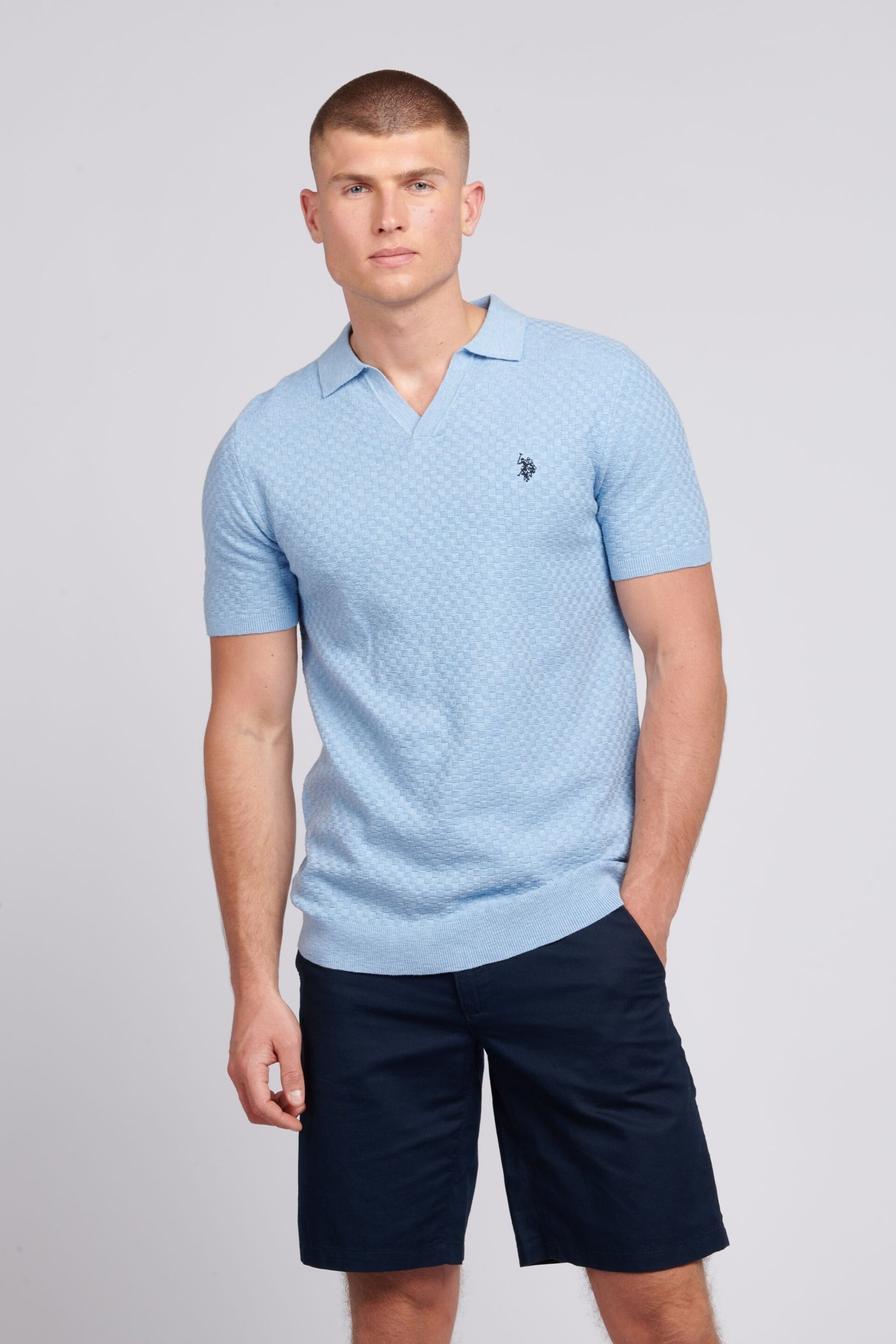 U.S. Polo Assn. Mens Regular Fit Blue Revere Texture Knit Polo Shirt - Image 1 of 7