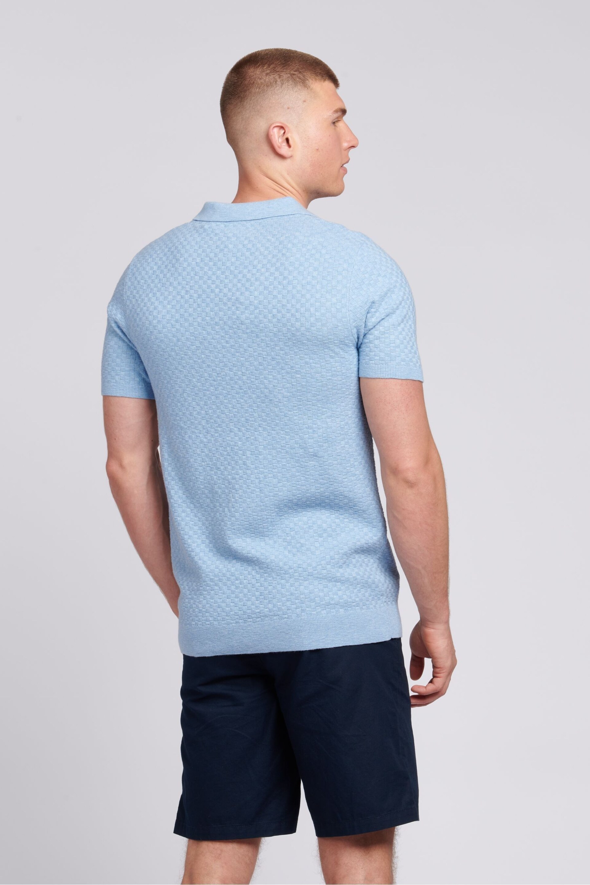 U.S. Polo Assn. Mens Regular Fit Blue Revere Texture Knit Polo Shirt - Image 4 of 7