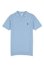 U.S. Polo Assn. Mens Regular Fit Blue Revere Texture Knit Polo Shirt - Image 5 of 7