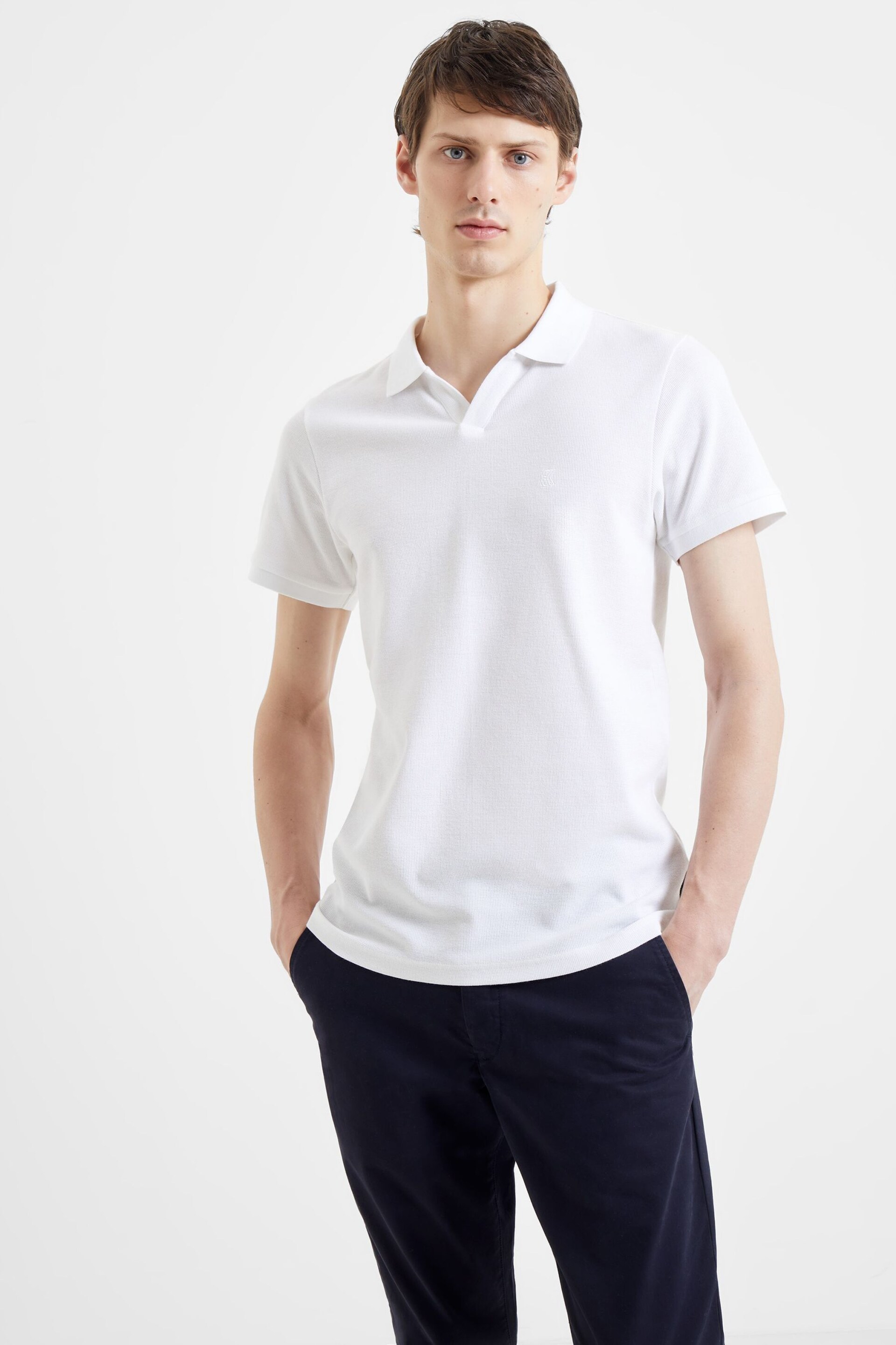 French Connection Trophy Neck Micro Pique White Polo Shirt - Image 1 of 2