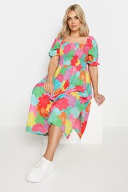 Yours Curve Pink Ditsy Floral Print Shirred Midaxi Dress lookbook - Image 3 of 5