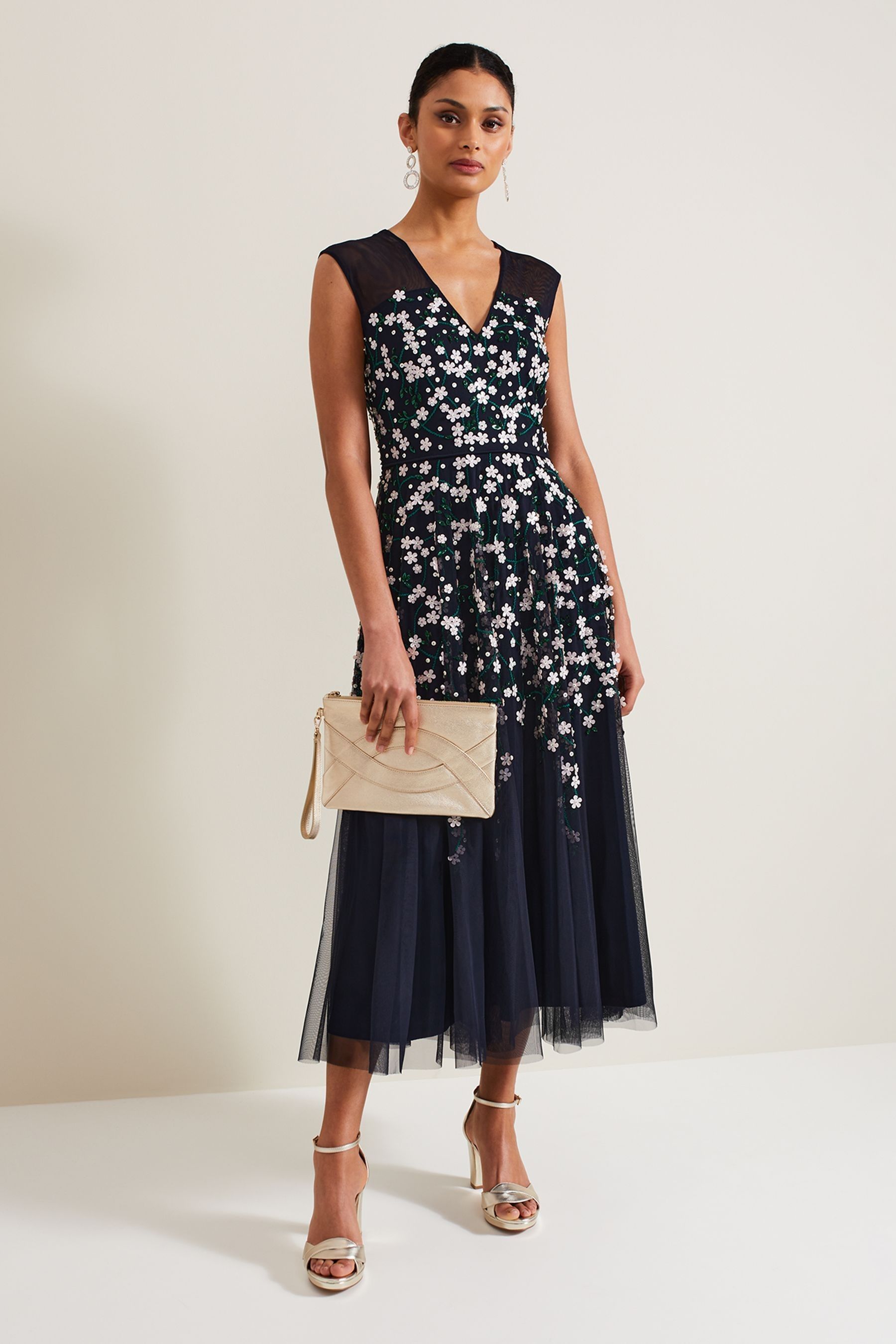 Buy Phase Eight Blue Ellen Blossom Beaded Midi Dress from the Next UK online shop