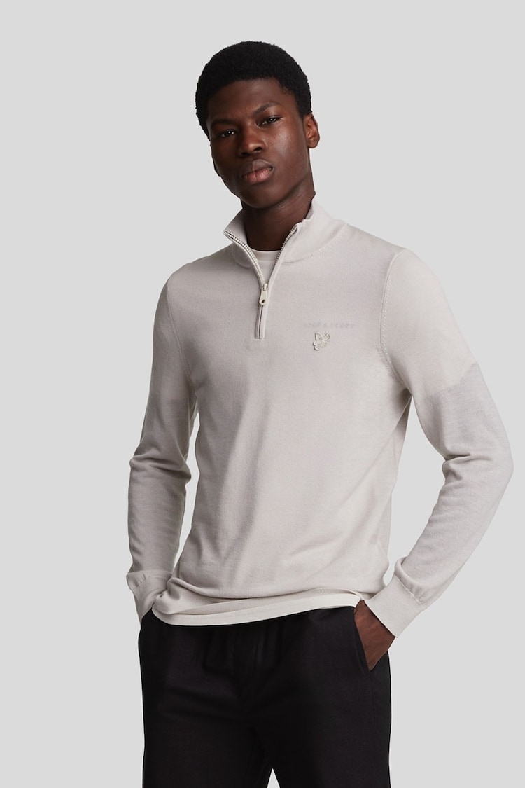 Lyle & Scott Beige Tonal Eagle Merino 1/4 Zip Jumper - Image 1 of 5