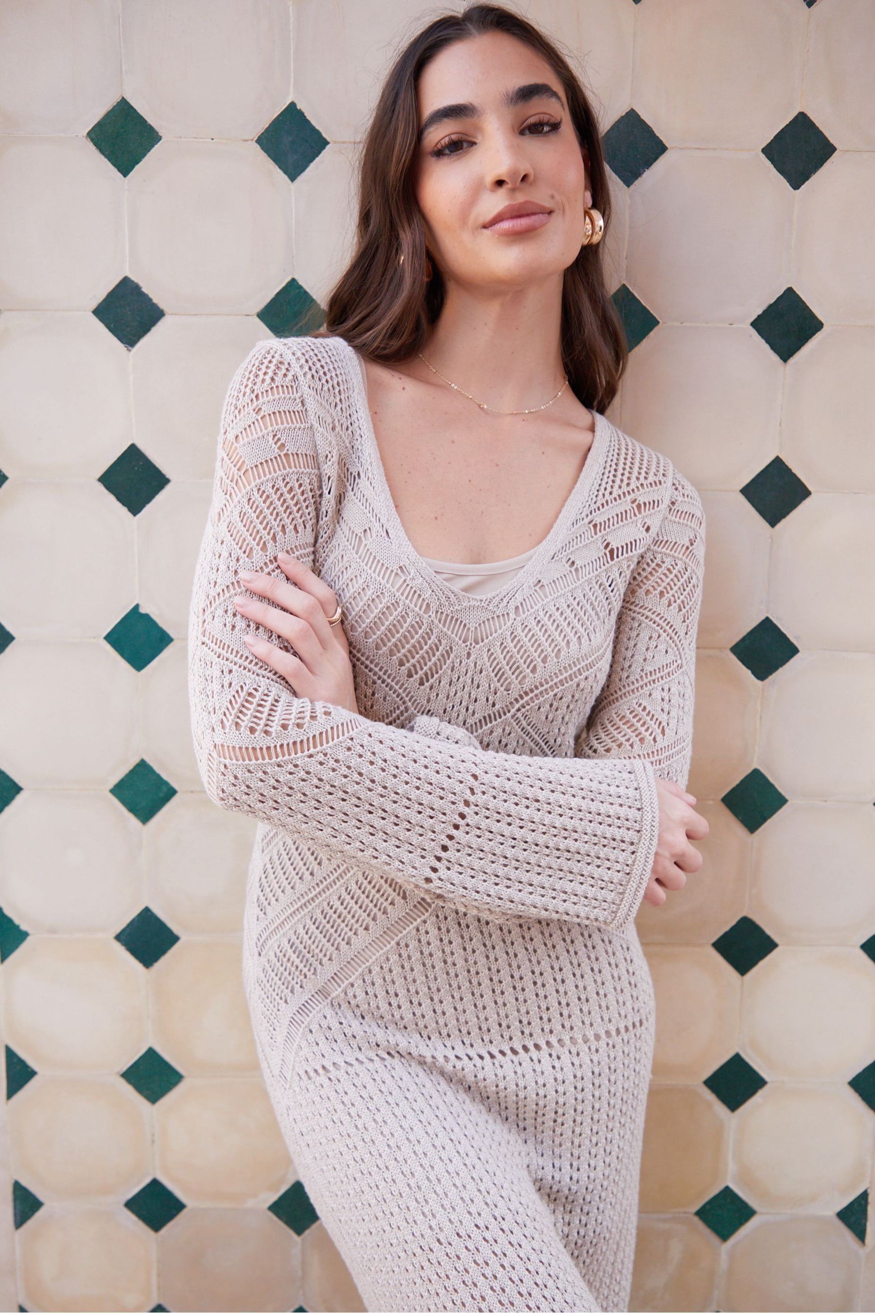 Threadbare White Long Sleeve Knitted Maxi Dress