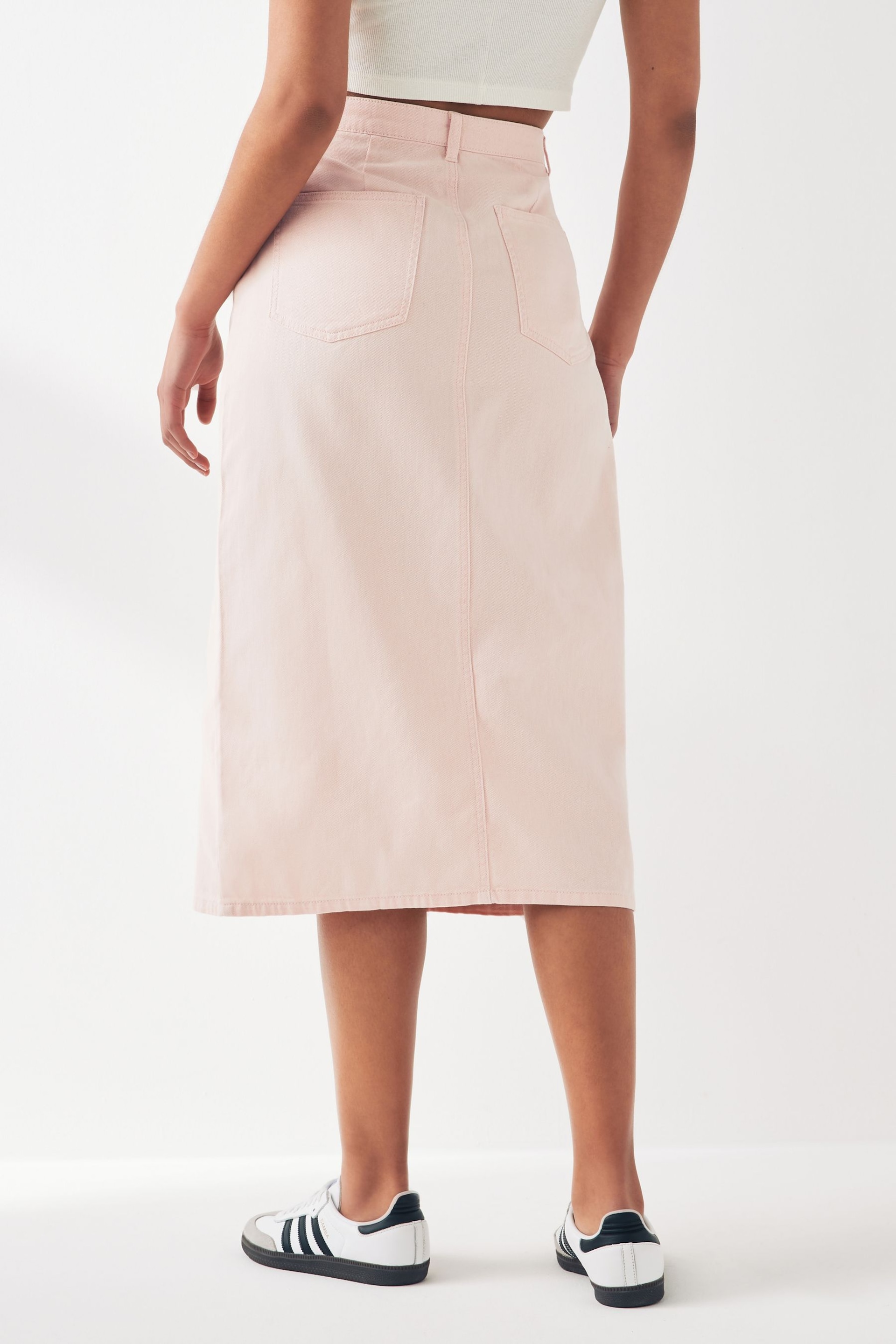 ONLY Pink Denim Midi Skirt With Front Split - Image 2 of 5