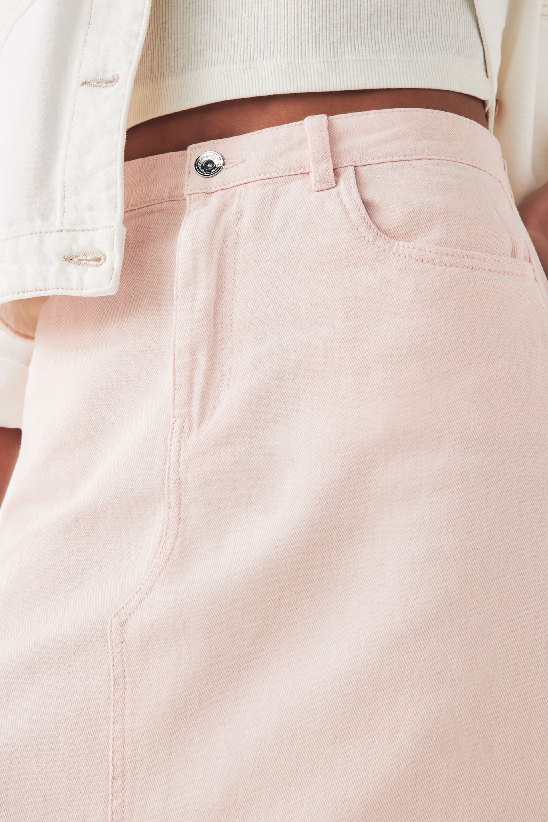 ONLY Pink Denim Midi Skirt With Front Split - Image 3 of 5