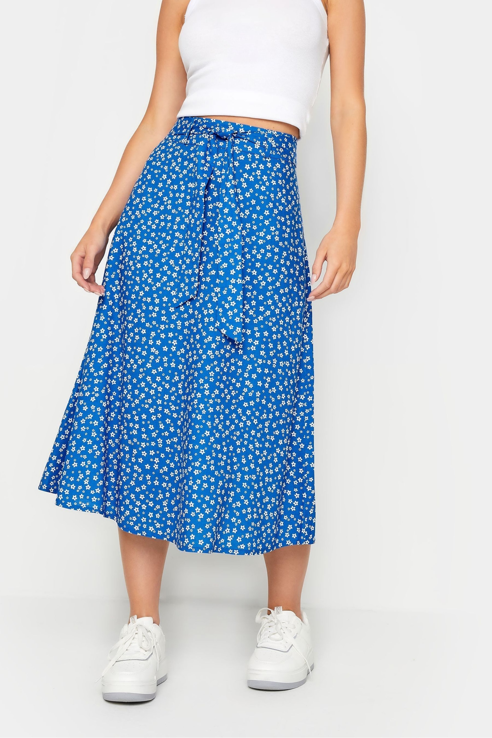 PixieGirl Petite Blue Blue Ditsy Floral Print Midi Skirt - Image 2 of 5
