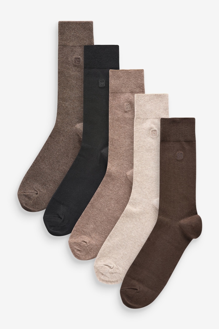 Neutral Soft Marl 5 Pack Embroidered Lasting Fresh Socks - Image 2 of 7