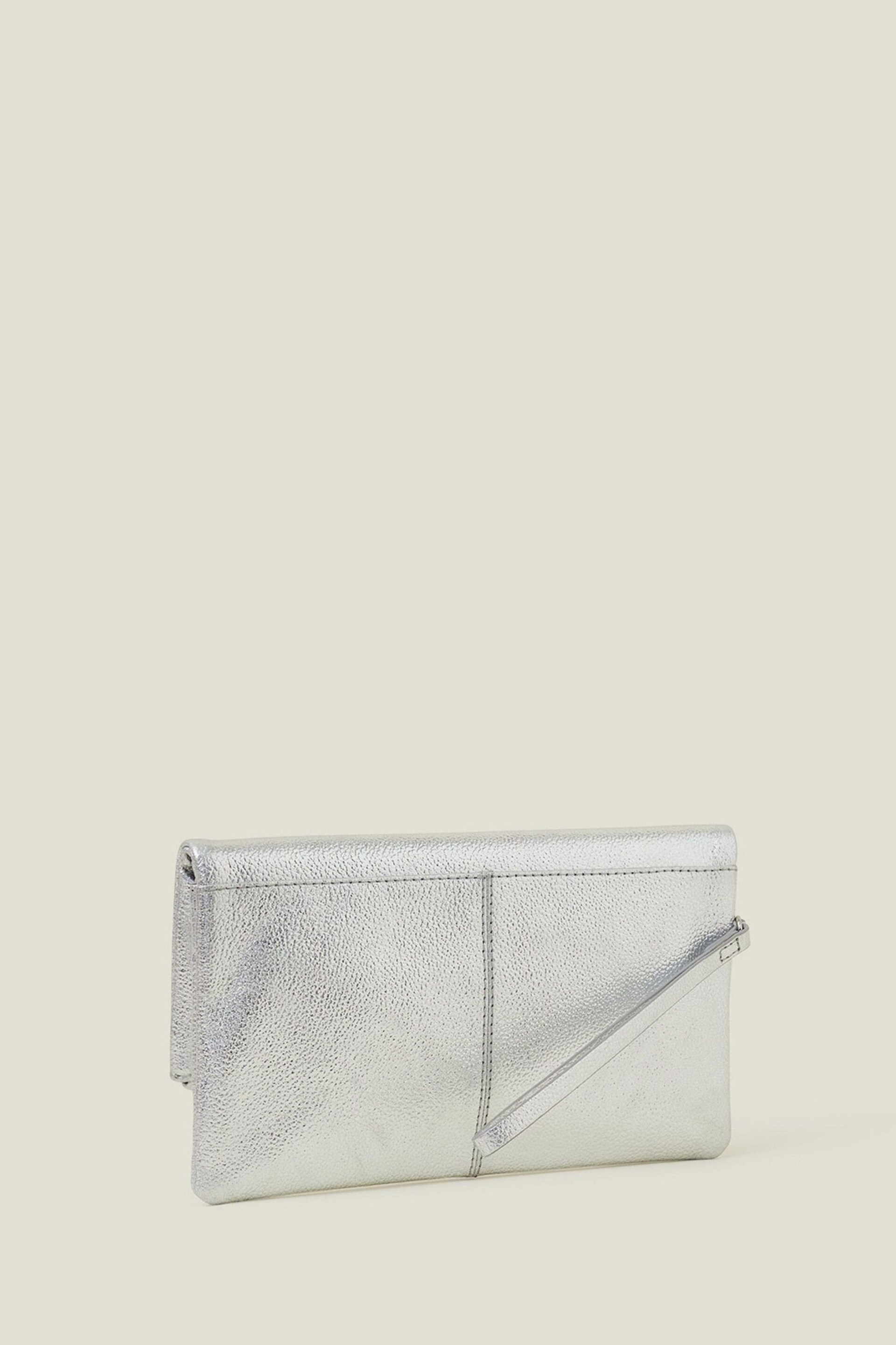 Accessorize Silver Leather Fold Over Clutch - Image 3 of 4