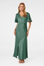 Forever New Green Chelsea Flutter Sleeve Satin Maxi Dress - Image 1 of 4